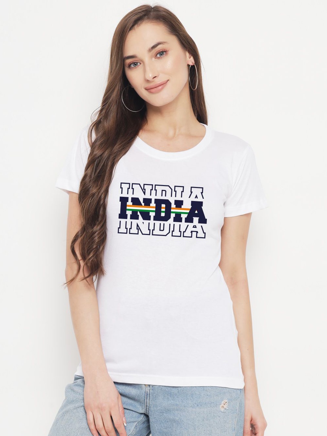 

FFLIRTYGO Women Typography Printed Round Neck Cotton Casual T-shirt, White