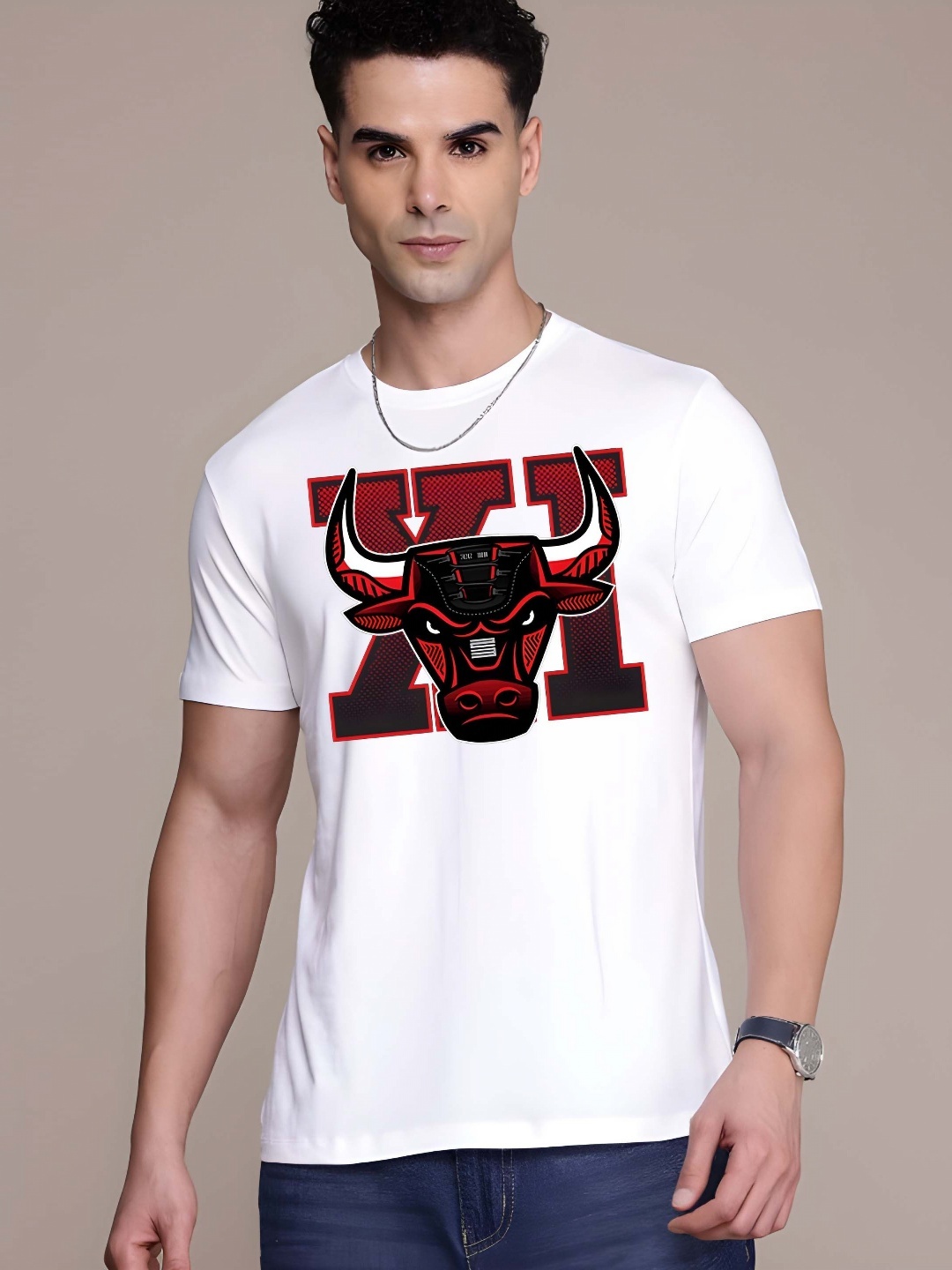 

KAIDO Men Graphic Printed Round Neck Cotton T-shirt, White