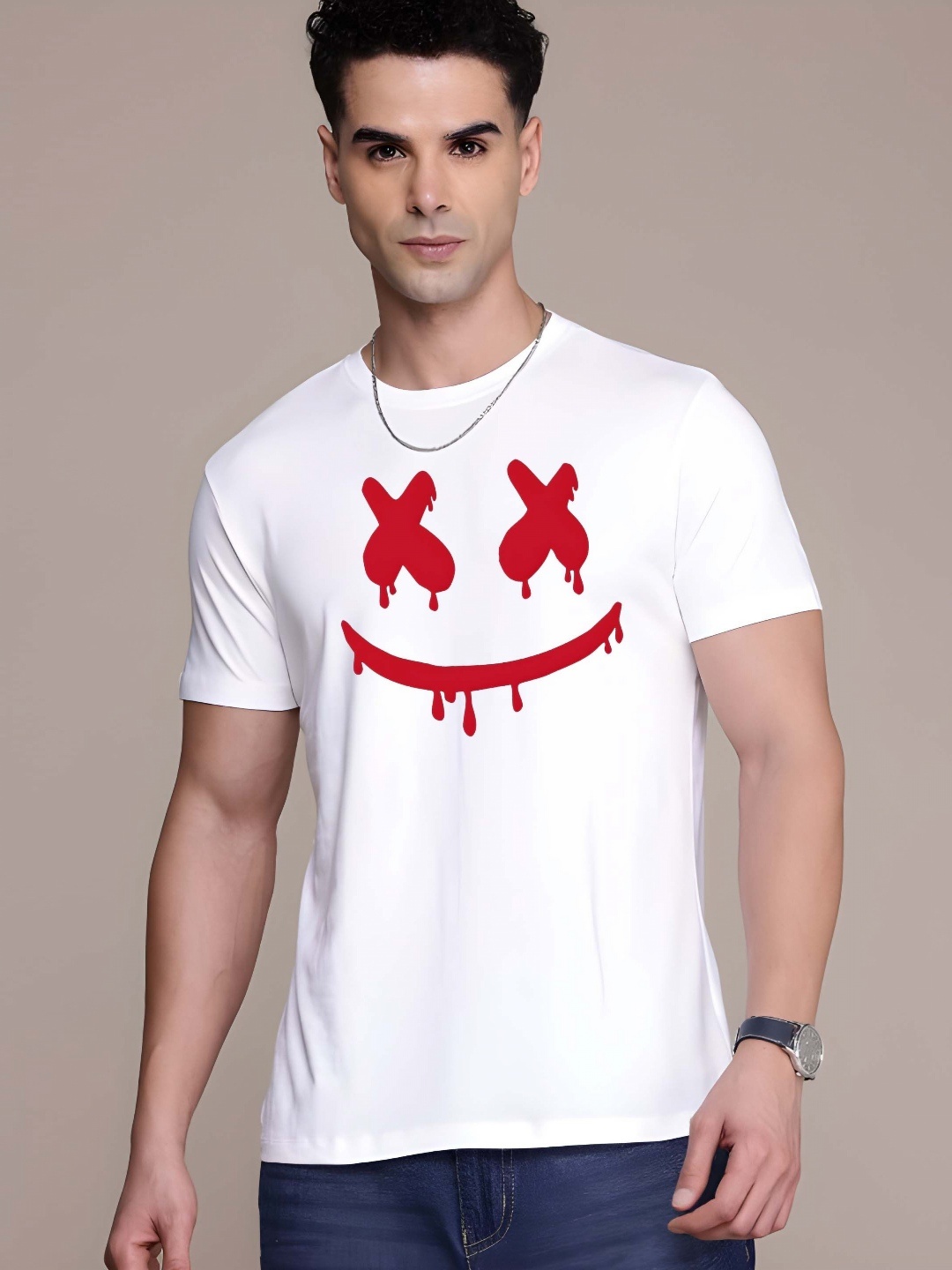 

KAIDO Men Graphic Printed Round Neck Cotton T-shirt, White
