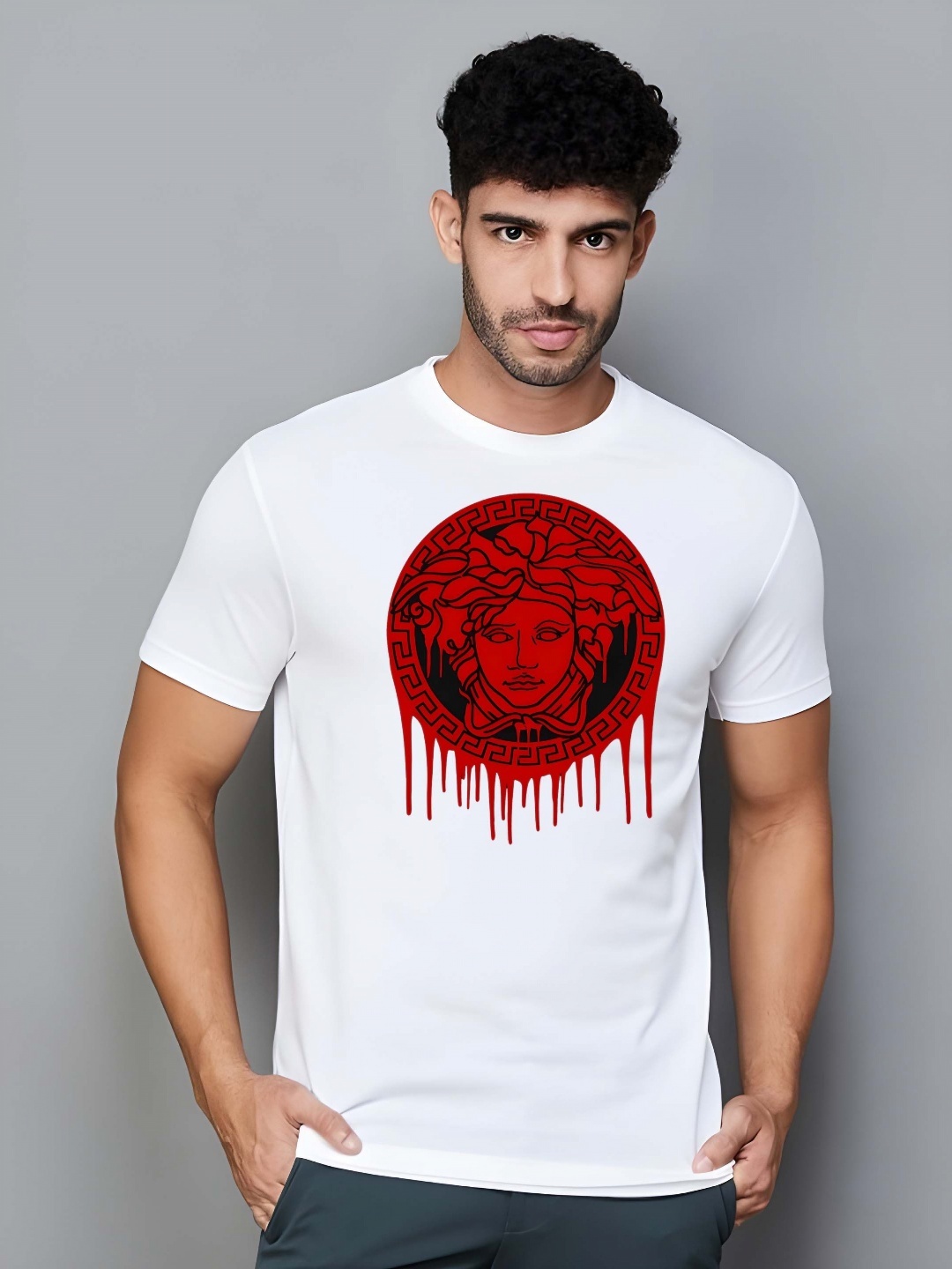 

KAIDO Men Graphic Printed Round Neck Cotton T-shirt, White