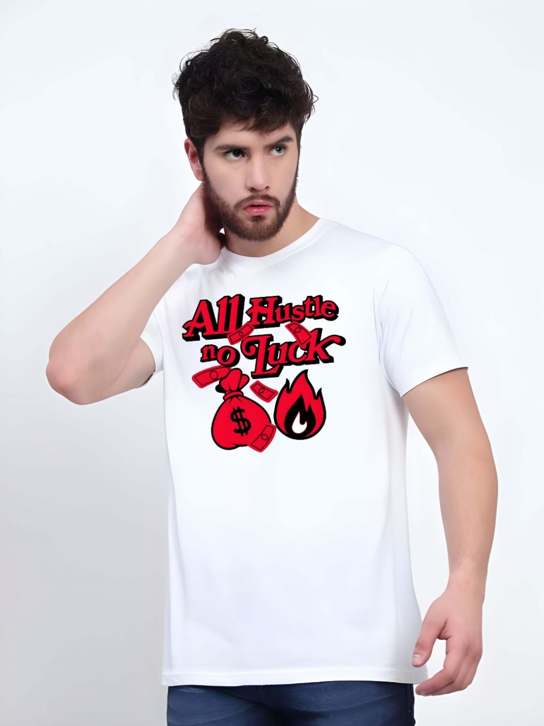 

KAIDO Men Typography Printed Round Neck Cotton T-shirt, White
