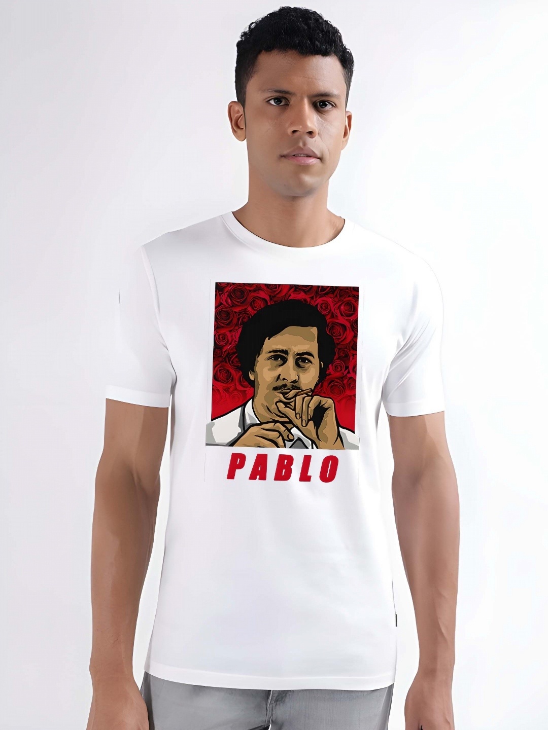 

KAIDO Men Graphic Printed Round Neck Cotton T-shirt, White