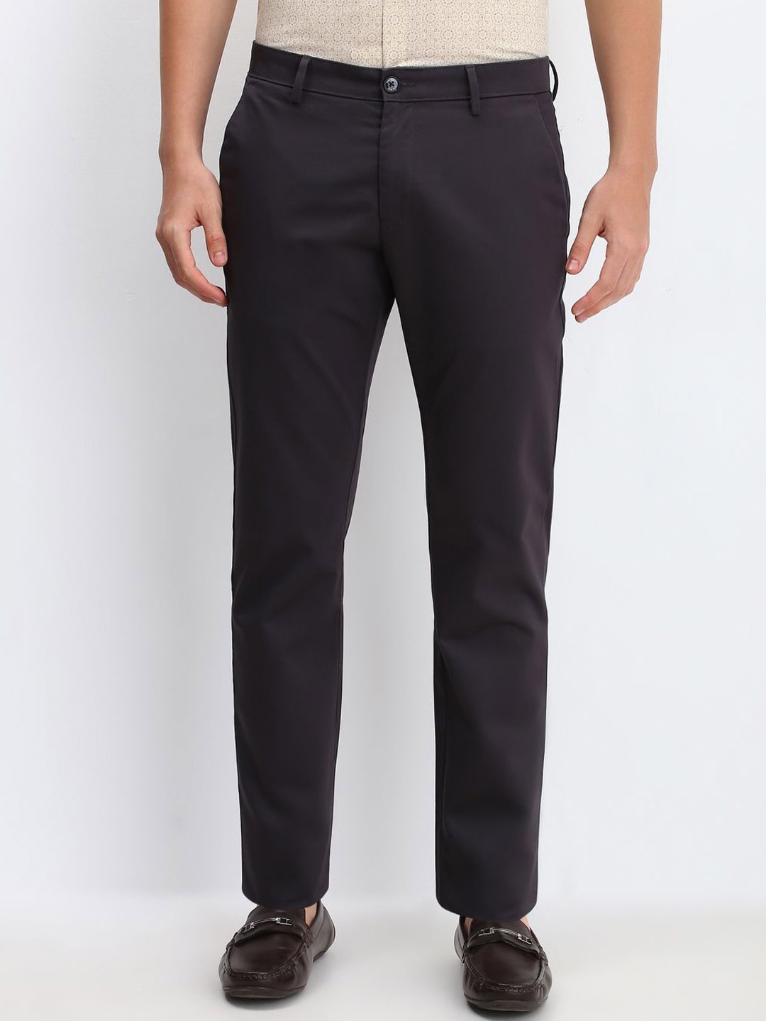 

Allen Solly Men Slim Fit Mid-Rise Cotton Formal Trouser, Purple