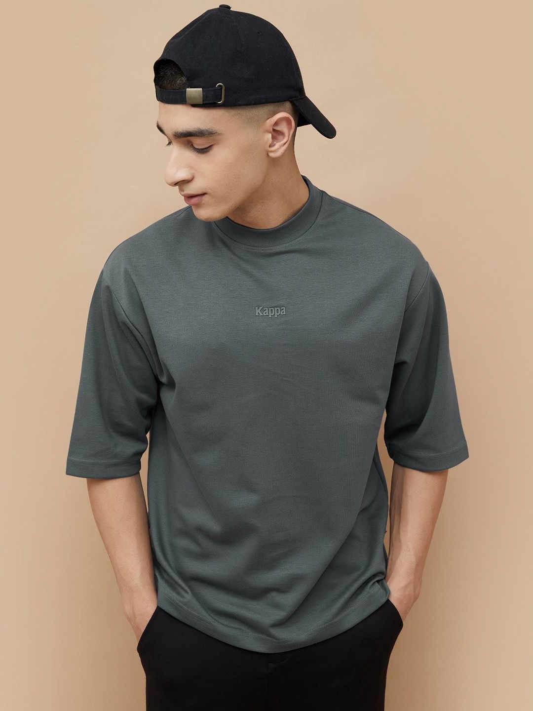 

Kappa Men Solid Round Neck Cotton Relaxed Fit T-shirt, Charcoal