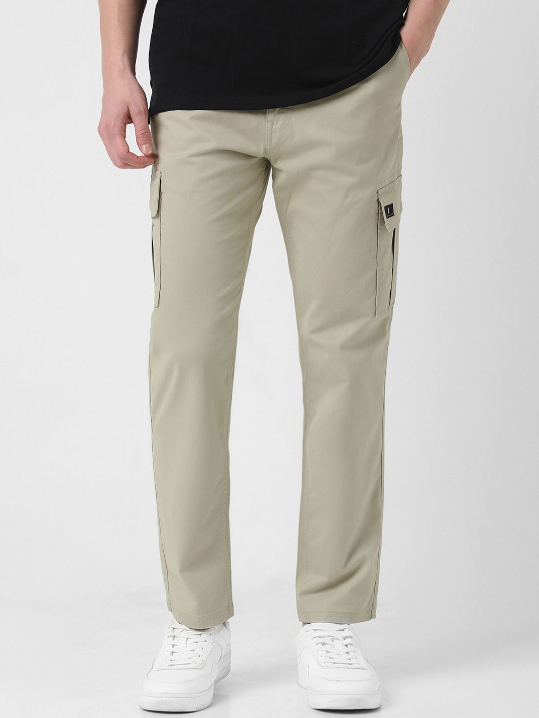 

Peter England Casuals Men Mid-Rise Cargos Trousers, Beige