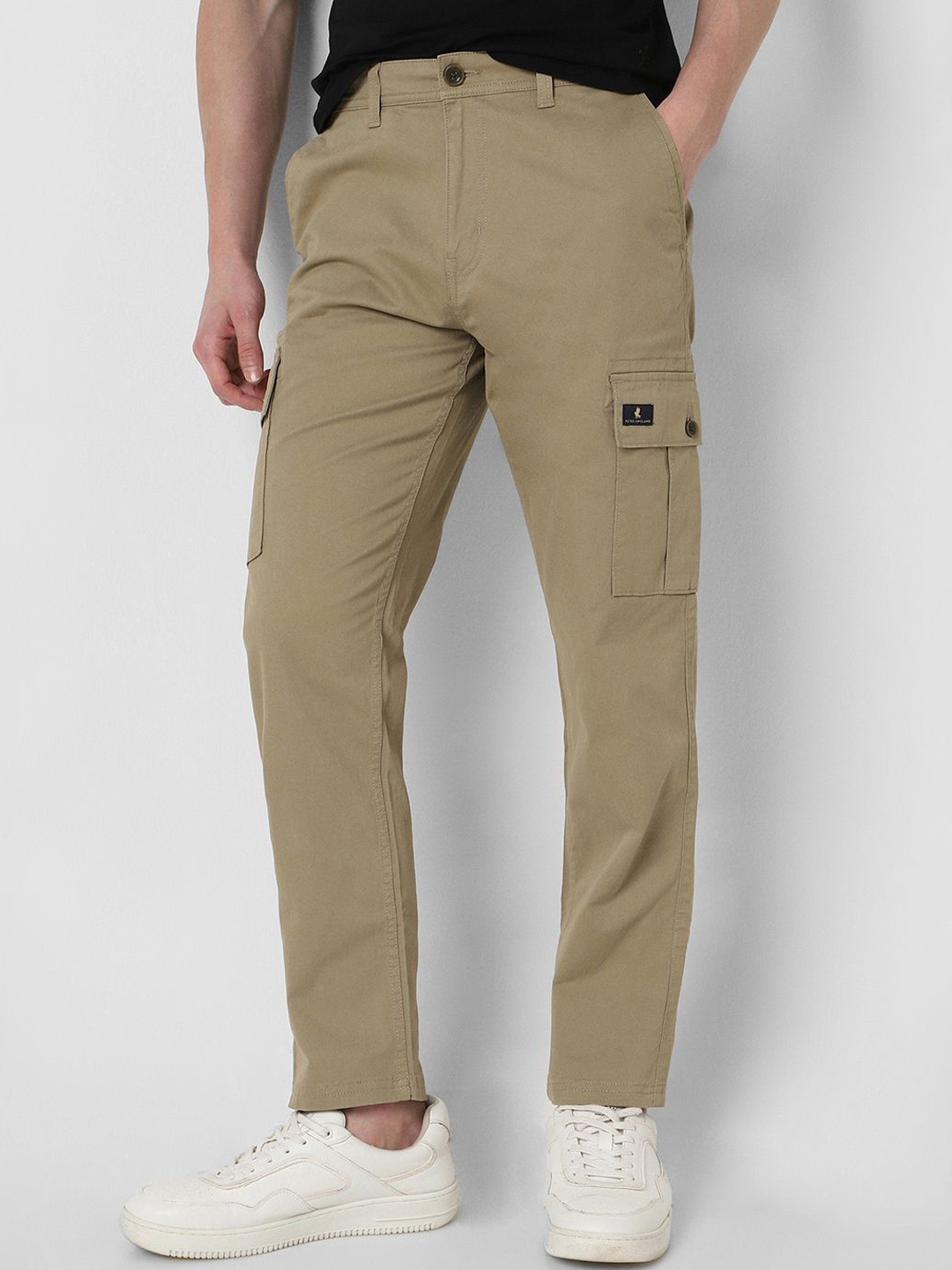 

Peter England Casuals Men Classic Fit Mid-Rise Cargos Trousers, Khaki