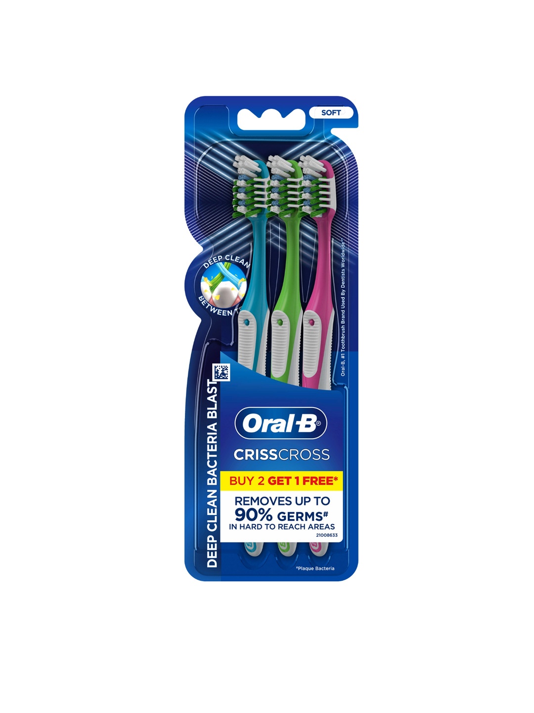 

Oral - B Criss Cross Pro Health Anti-Bacterial Toothbrush - Buy 2 Get 1 Free, Multi