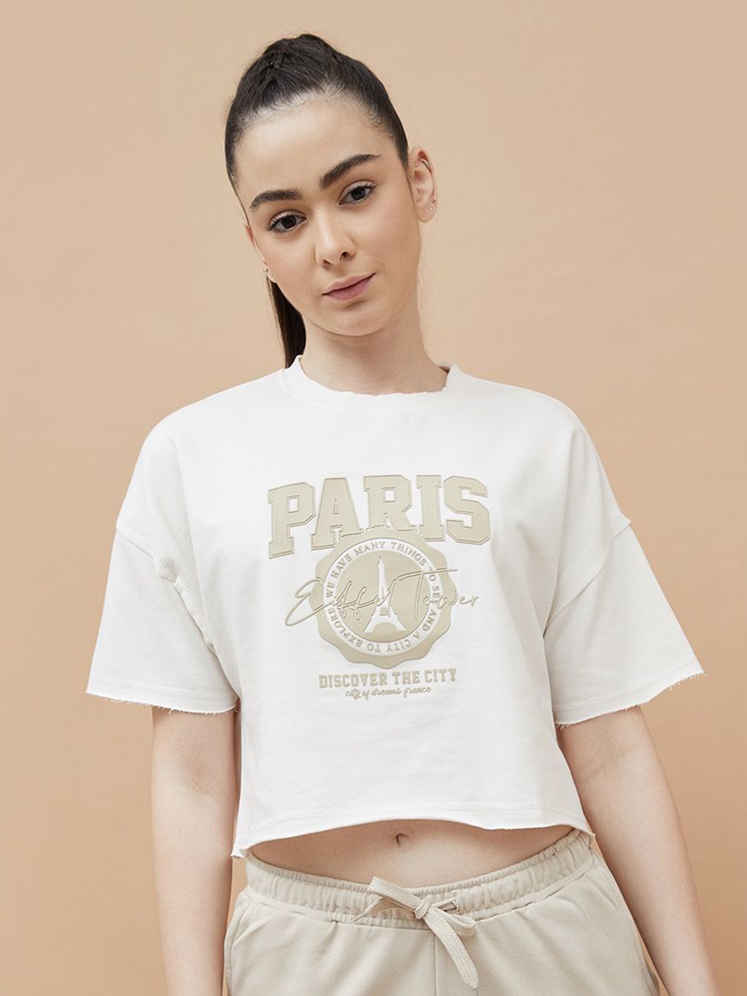 

Kappa Women Graphic Printed Round Neck Cotton T-shirt, Off white