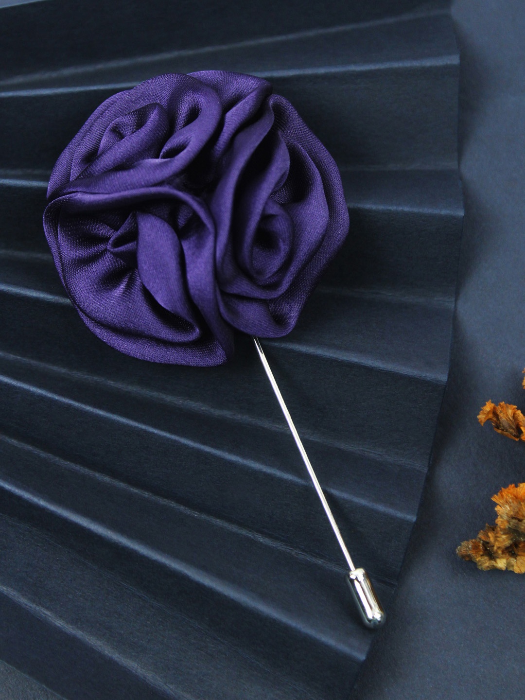 

House of Pataudi Men Rhodium-Plated Floral Lapel Pin, Purple