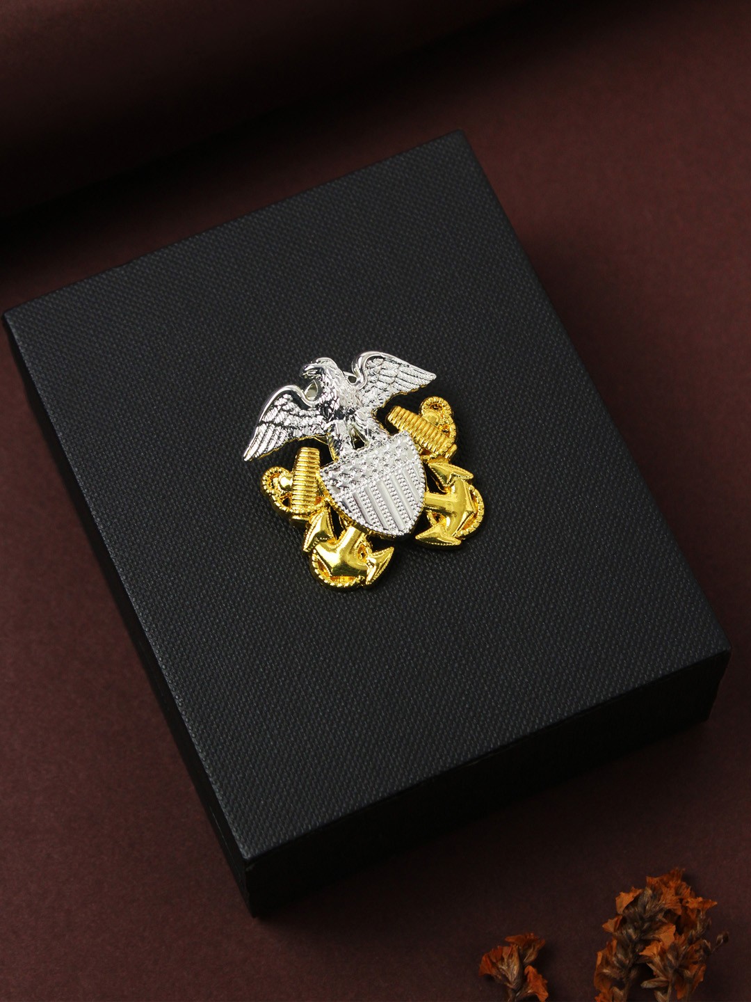

House of Pataudi Men Eagle's Embrace Brooch, Silver