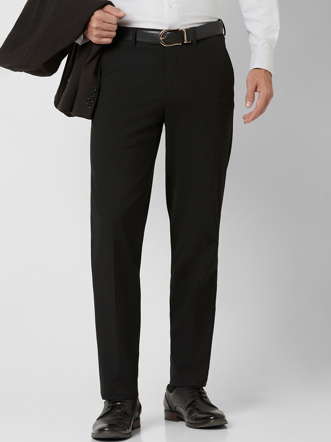 

Van Heusen Men Regular Fit Mid-Rise Flat-Front Formal Trousers, Black