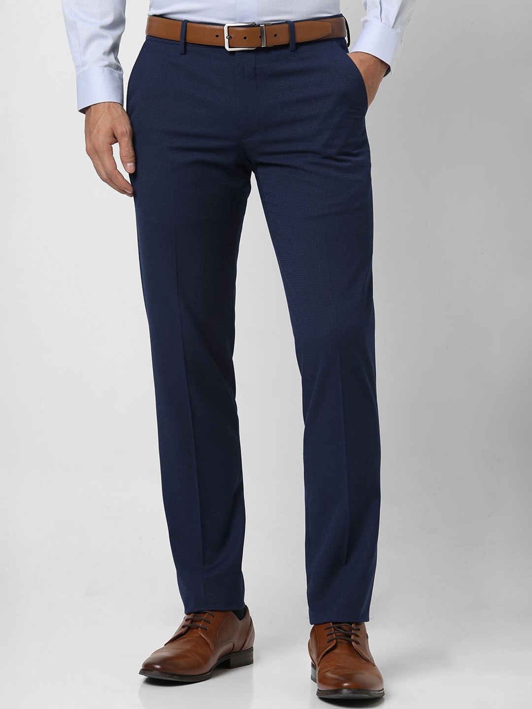 

Van Heusen Men Slim Fit Mid-Rise Formal Trousers, Navy blue