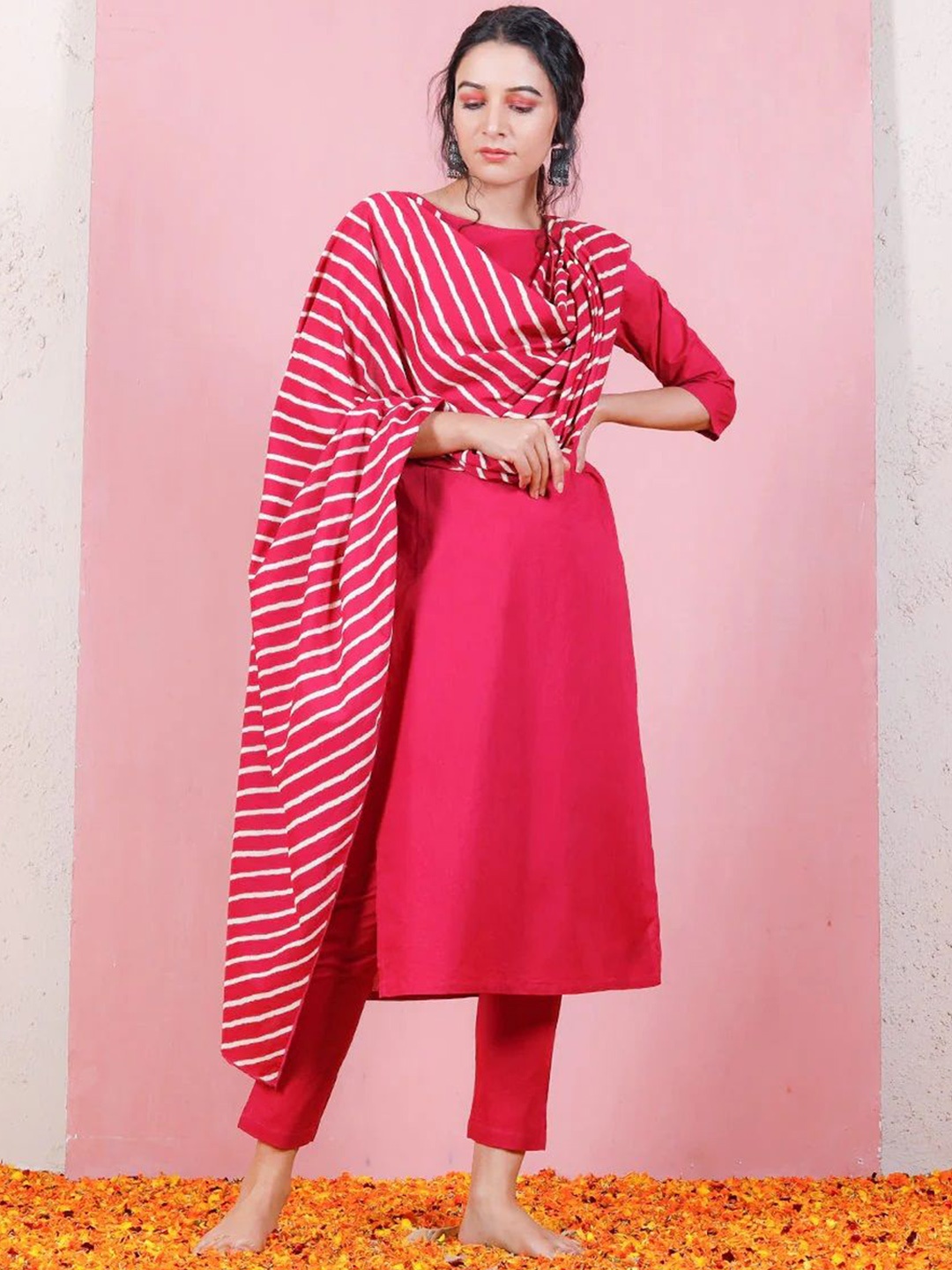 

BAESD Boat Neck A-line Kurta, Pink