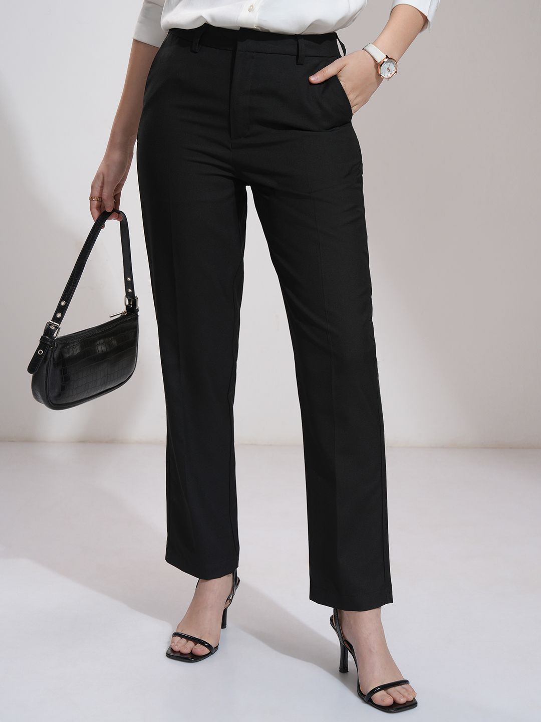 

CHIC BY TOKYO TALKIES Women Mid-Rise Formal Trousers, Black