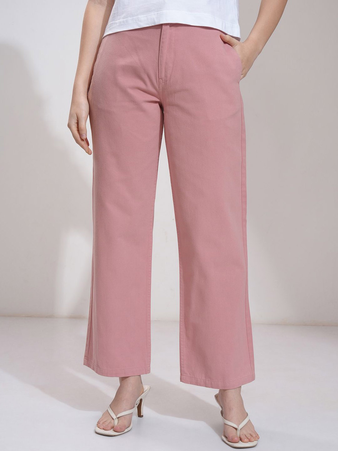 

CHIC BY TOKYO TALKIES Women Cotton Flared Regular Trousers, Pink