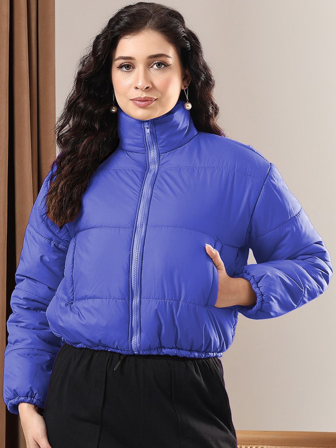 

Kotty Women Mock Collar Solid Casual Insulator Puffer Jacket, Blue