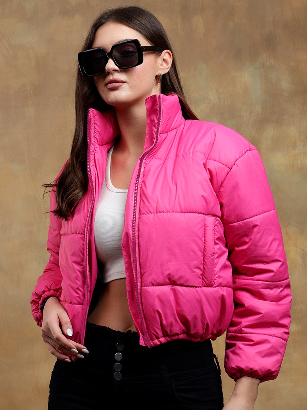 

Kotty Women Mock Collar Solid Casual Insulator Puffer Jacket, Pink