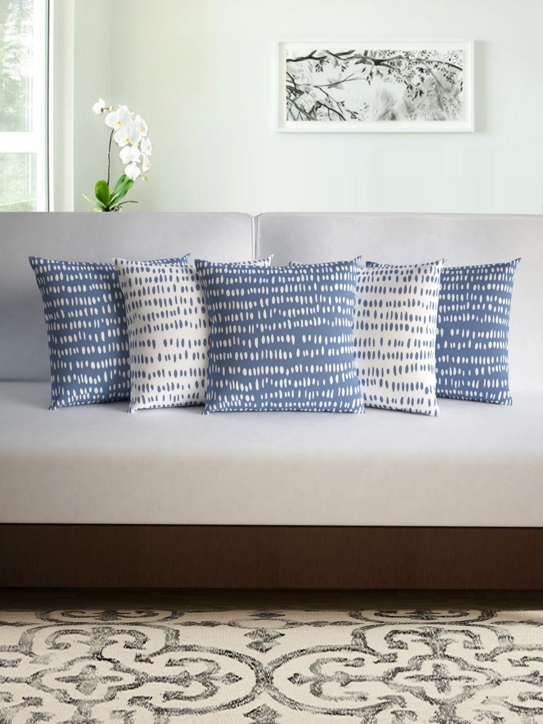 

Divine Casa Blue 5 Pieces Abstract Printed Microfiber Square Cushion Covers