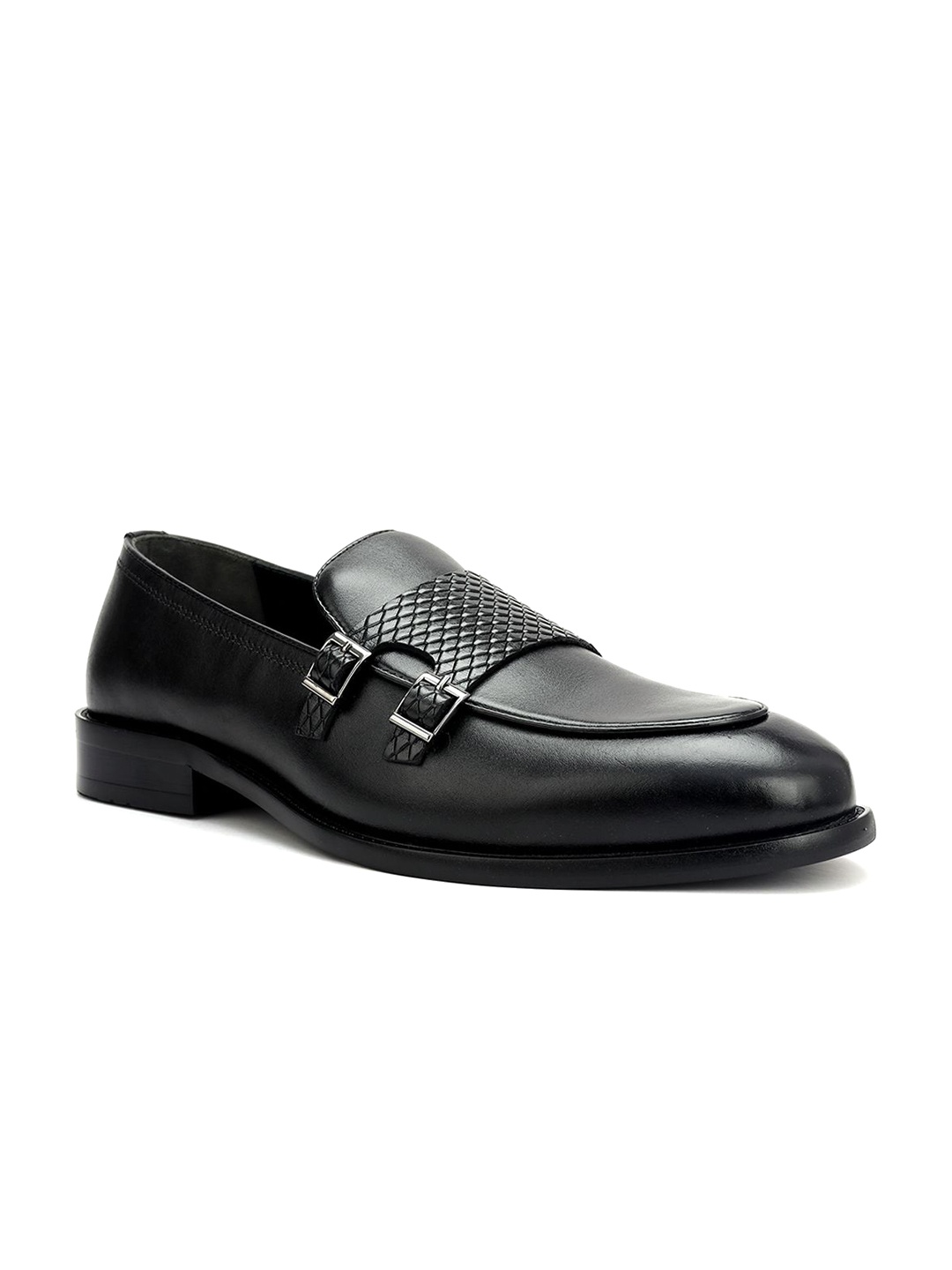 

ROSSO BRUNELLO Men Textured Leather Formal Monk Shoes, Black