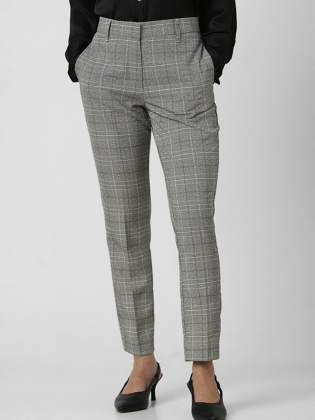 

Van Heusen Woman Women Checked Slim Fit Trousers, Grey