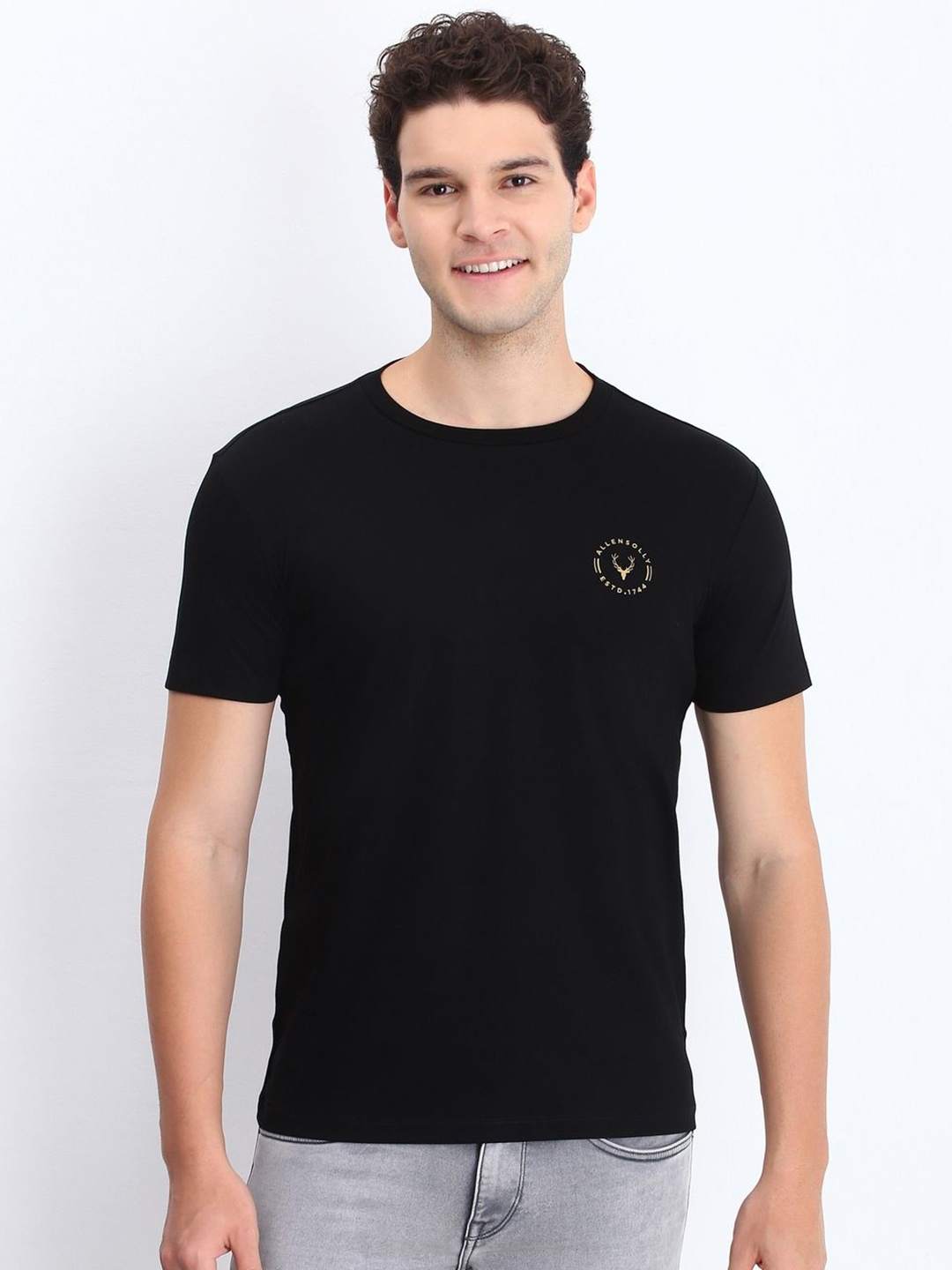 

Allen Solly Men Solid Round Neck Cotton T-shirt, Black