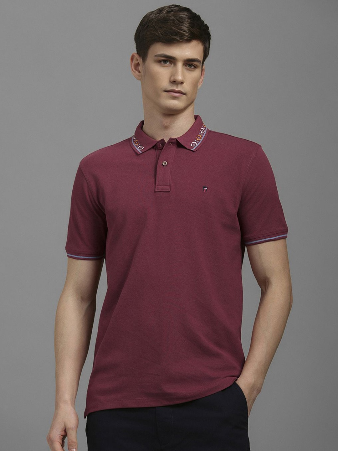 

Louis Philippe Jeans Men Solid Polo Collar Cotton T-shirt, Maroon