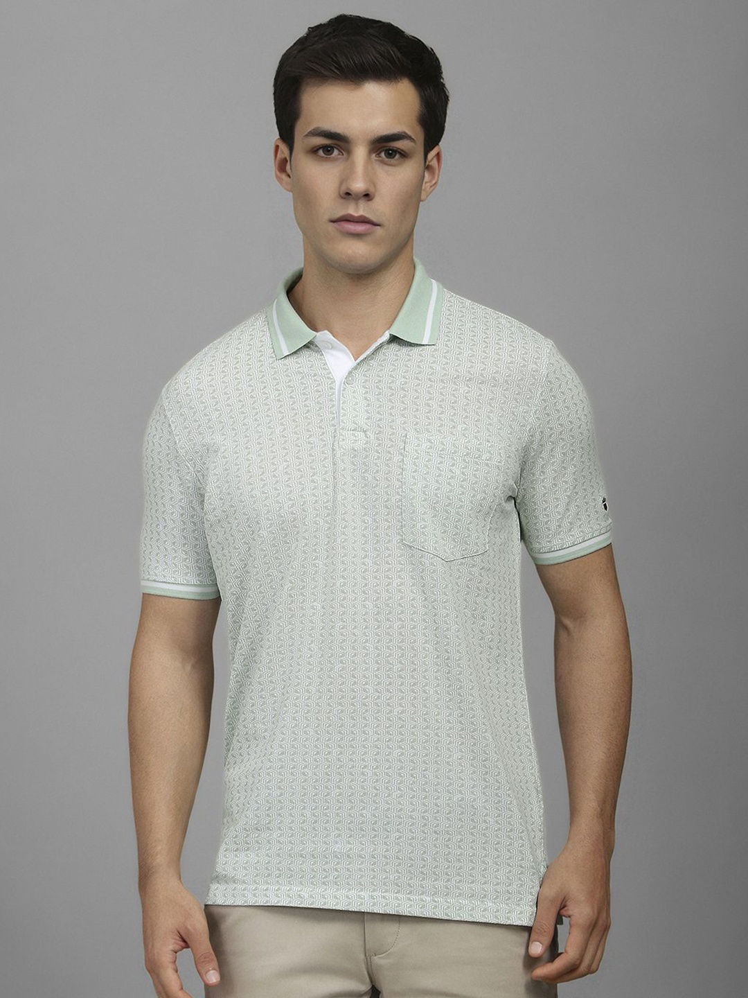 

Louis Philippe Sport Men Geometric Printed Polo Collar Cotton Casual T-shirt, Grey