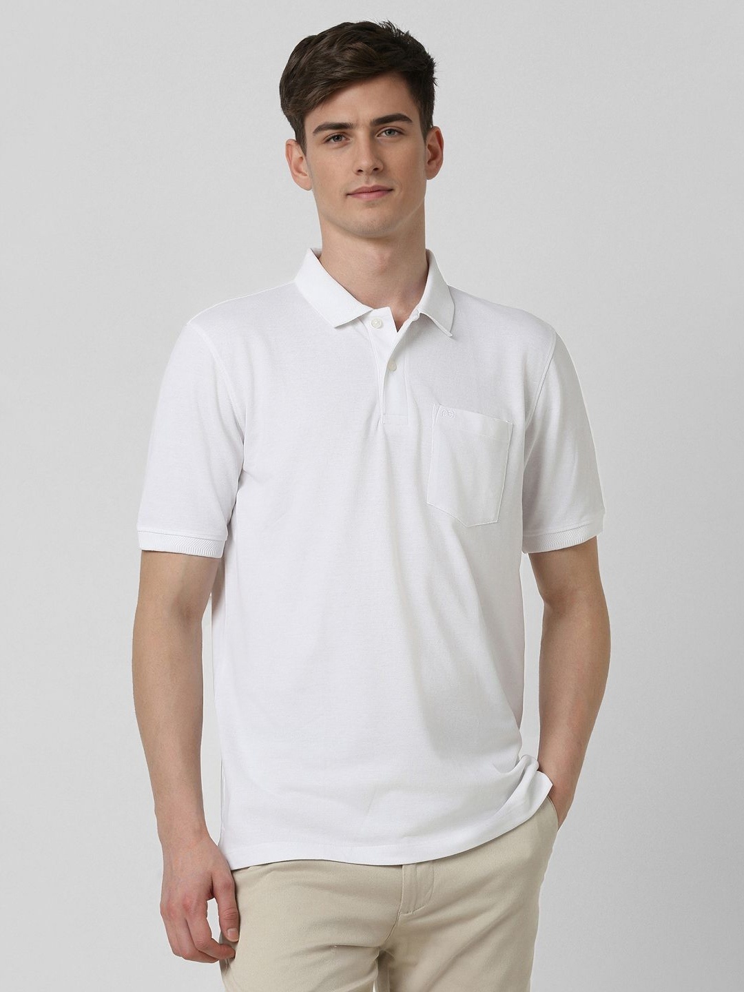 

Peter England Men Solid Polo Collar Cotton T-shirt, White