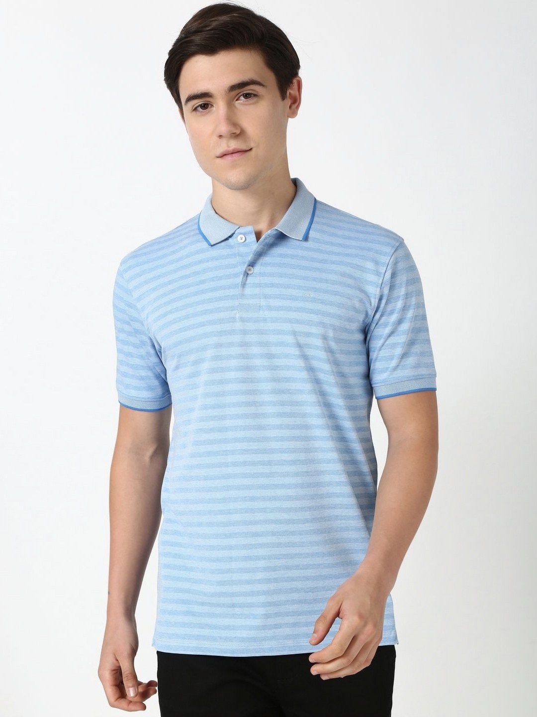 

Peter England Men Striped Polo Collar Cotton T-shirt, Blue