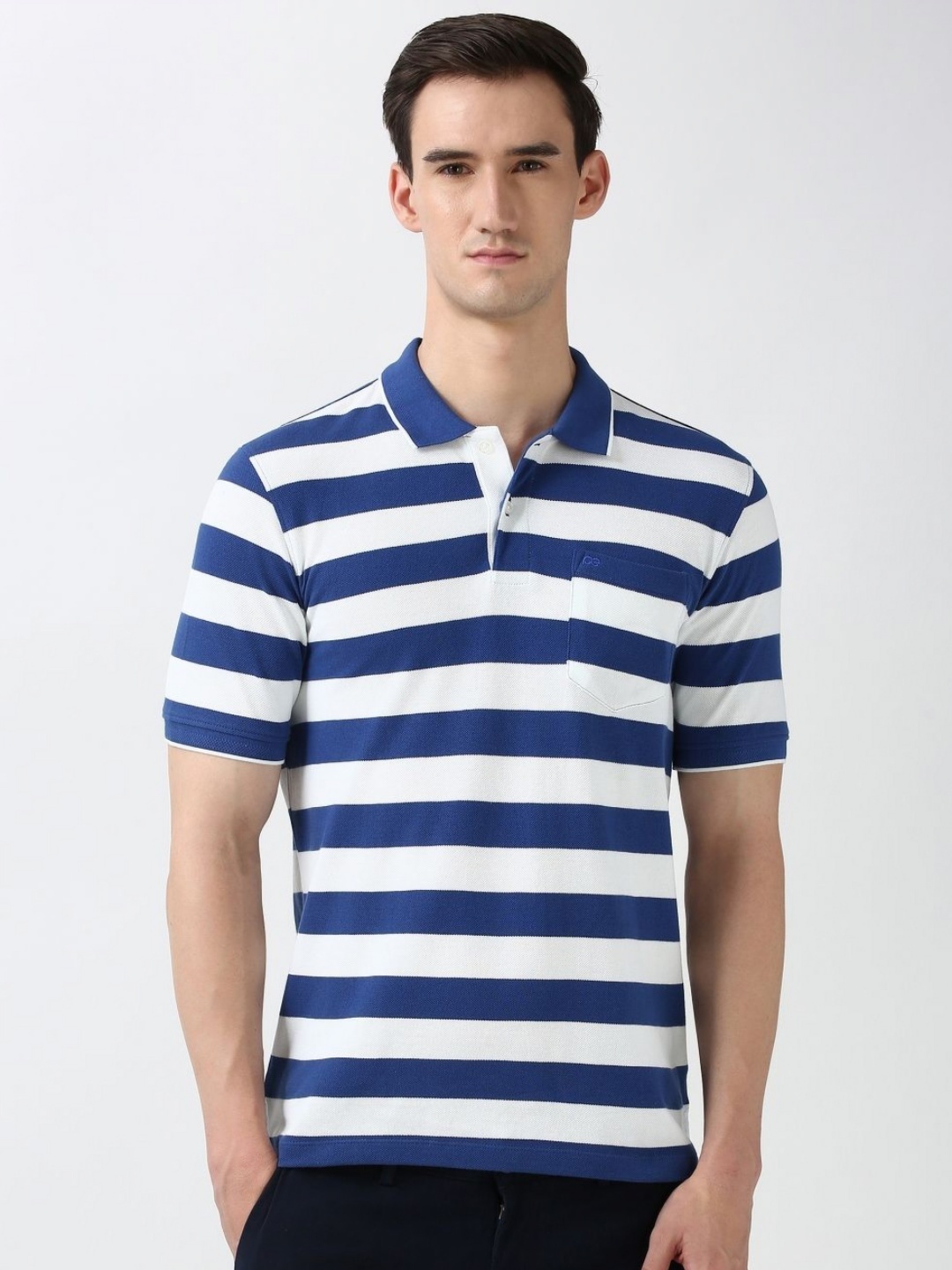 

Peter England Men Striped Polo Collar Cotton T-shirt, White