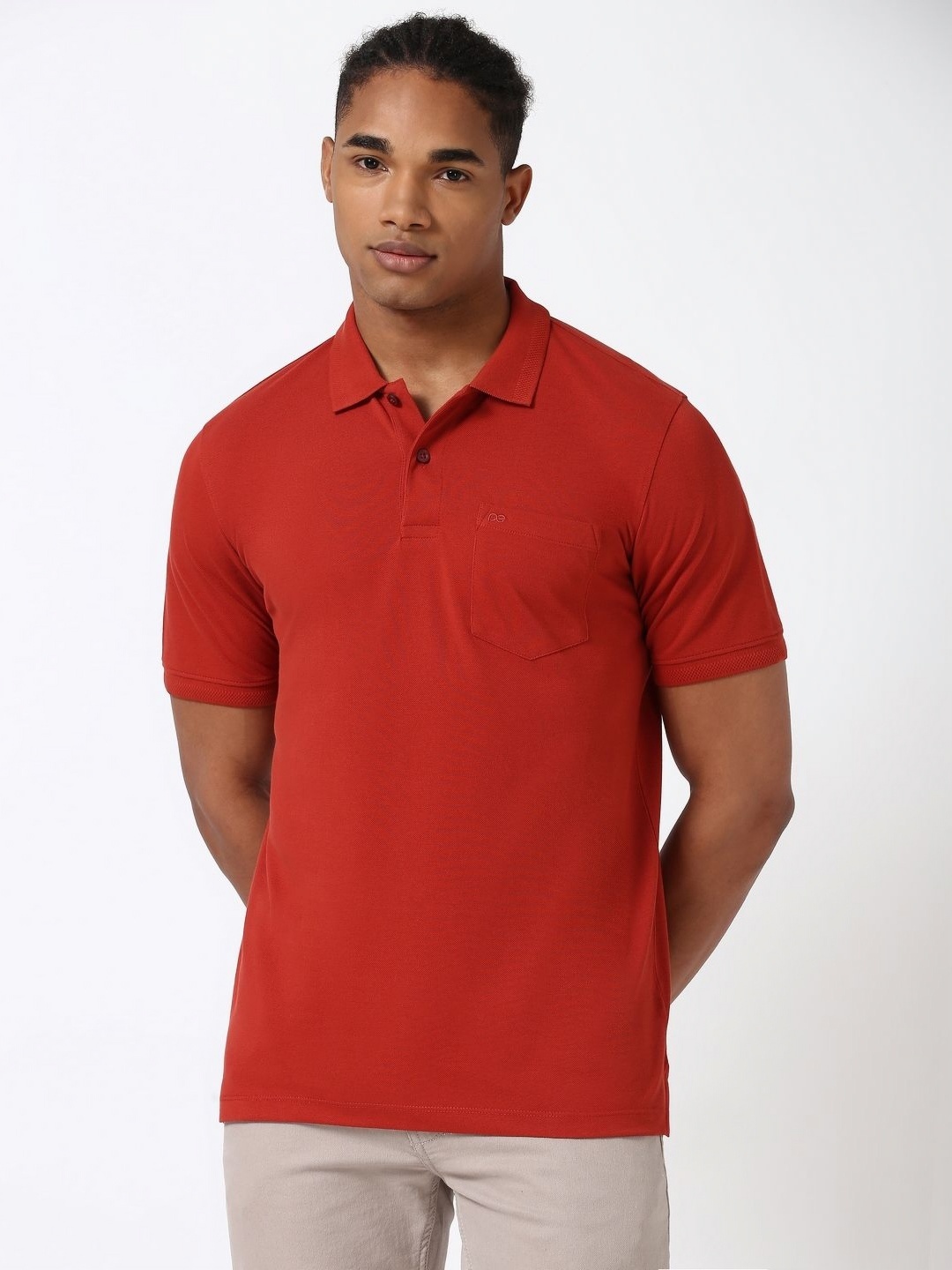 

Peter England Men Solid Polo Collar Cotton T-shirt, Red