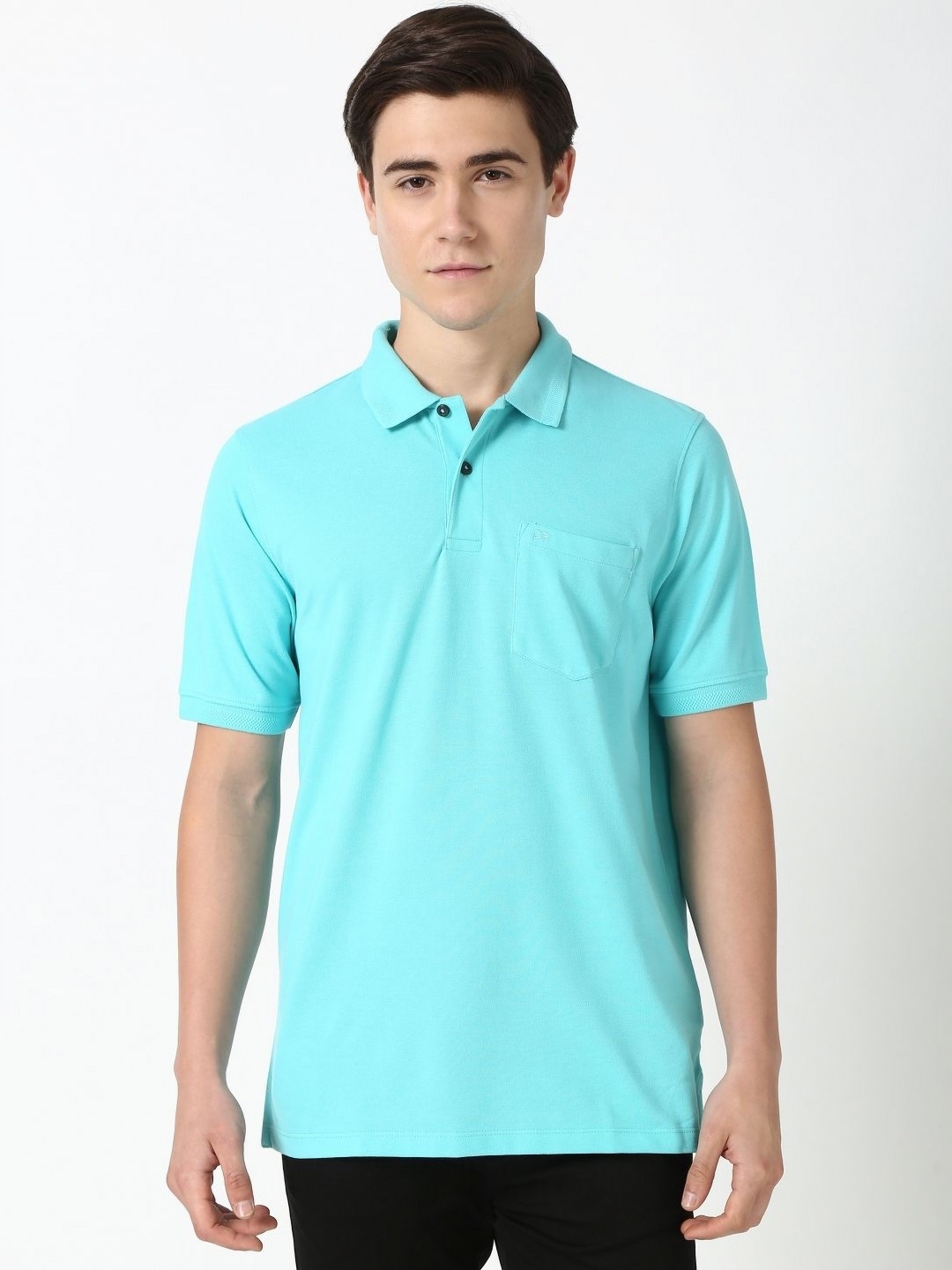 

Peter England Men Solid Polo Collar Cotton T-shirt, Turquoise blue