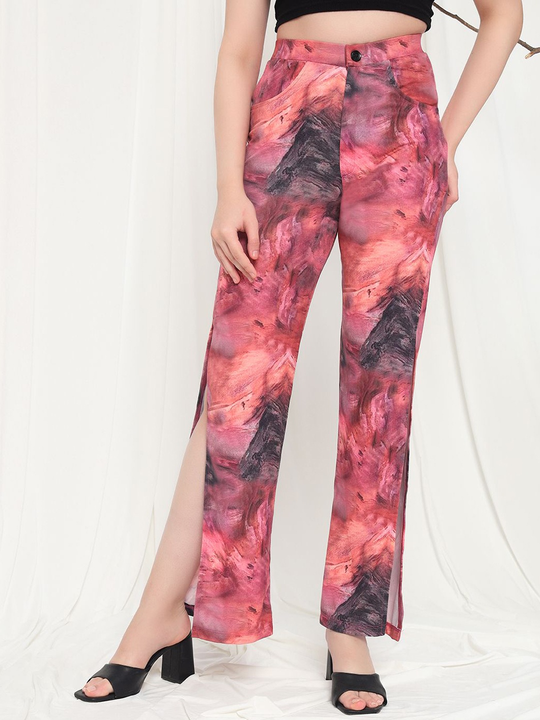 

BAESD Women Floral Printed Mid-Rise Original Trousers, Pink