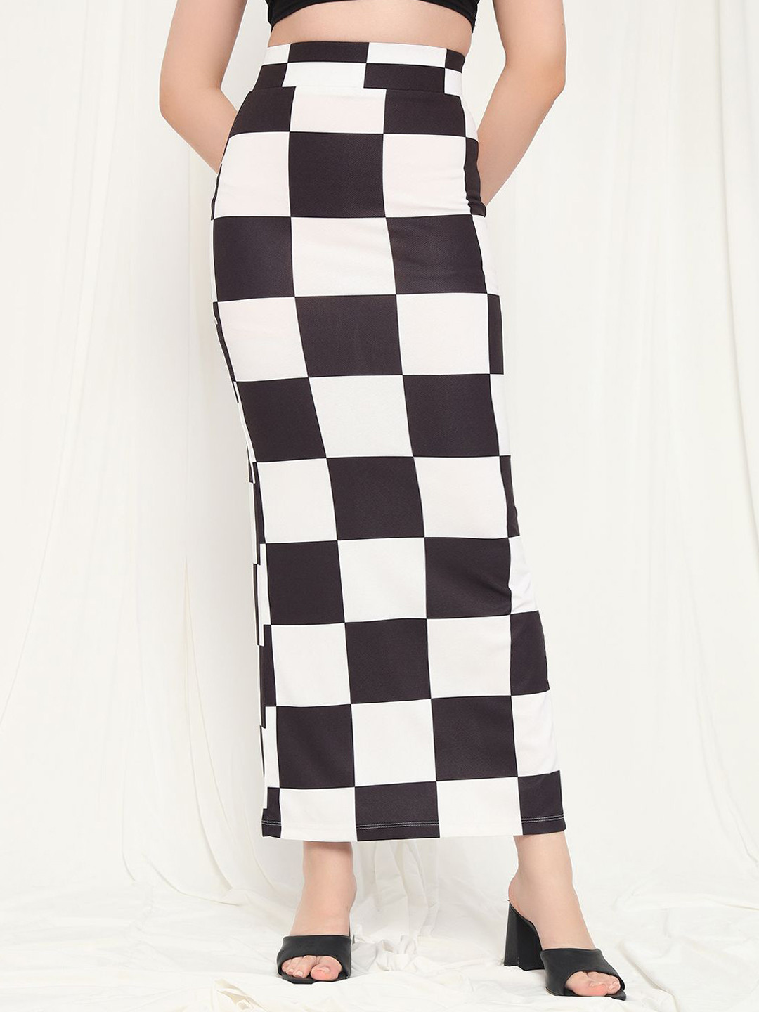 

BAESD Women Checked Pencil Maxi Skirt, Black
