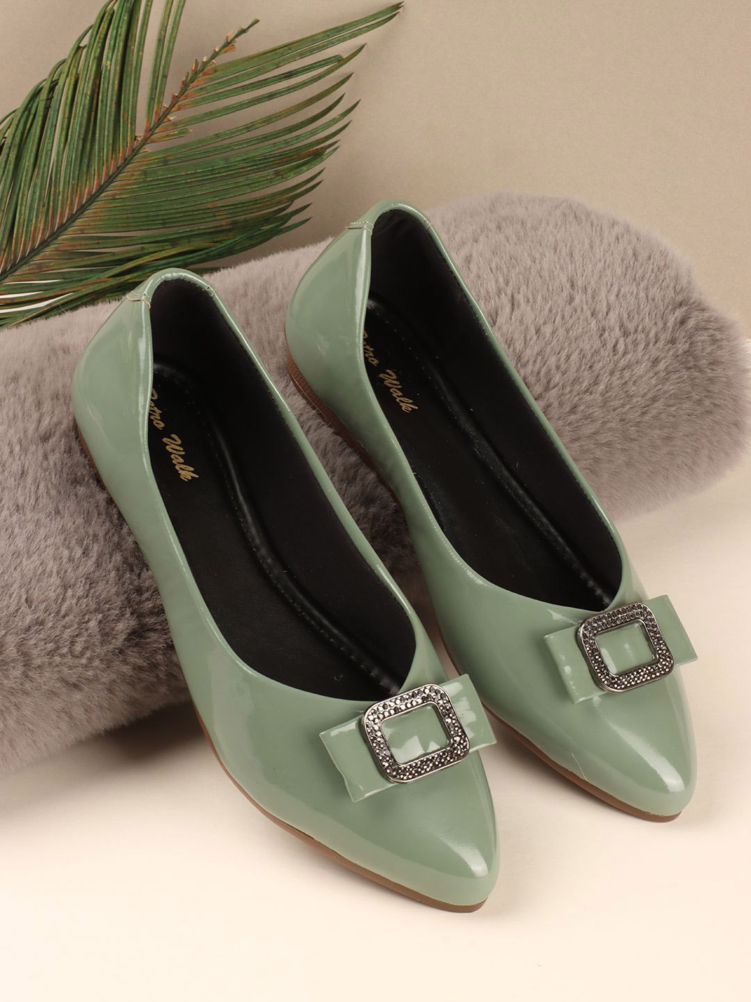 

Retro Walk Women Embellished Ballerinas With Bow, Green