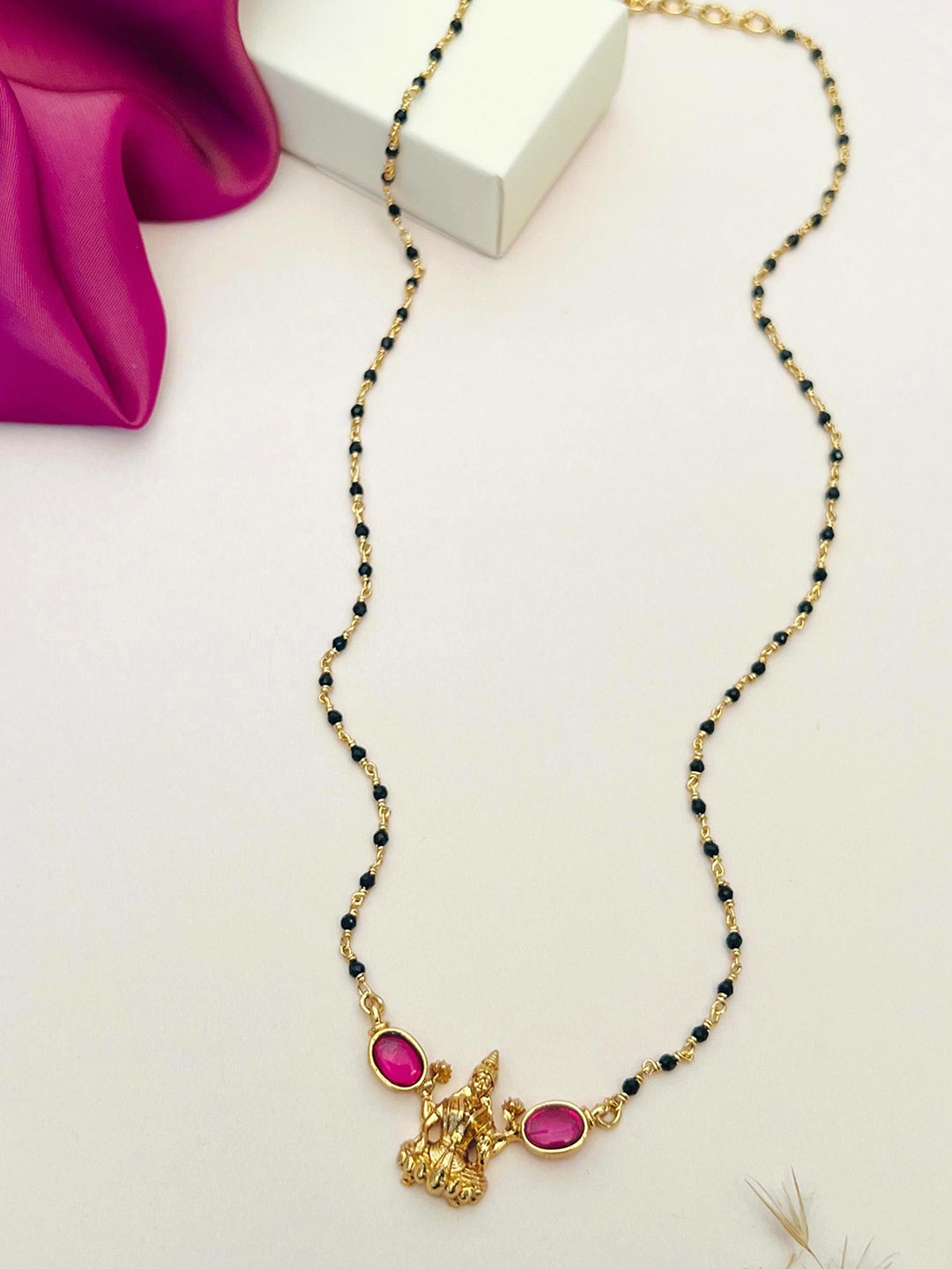 

Anouk Gold-Plated Kempstone Studded and Beaded Lakshmi Goddess Mangalsutra
