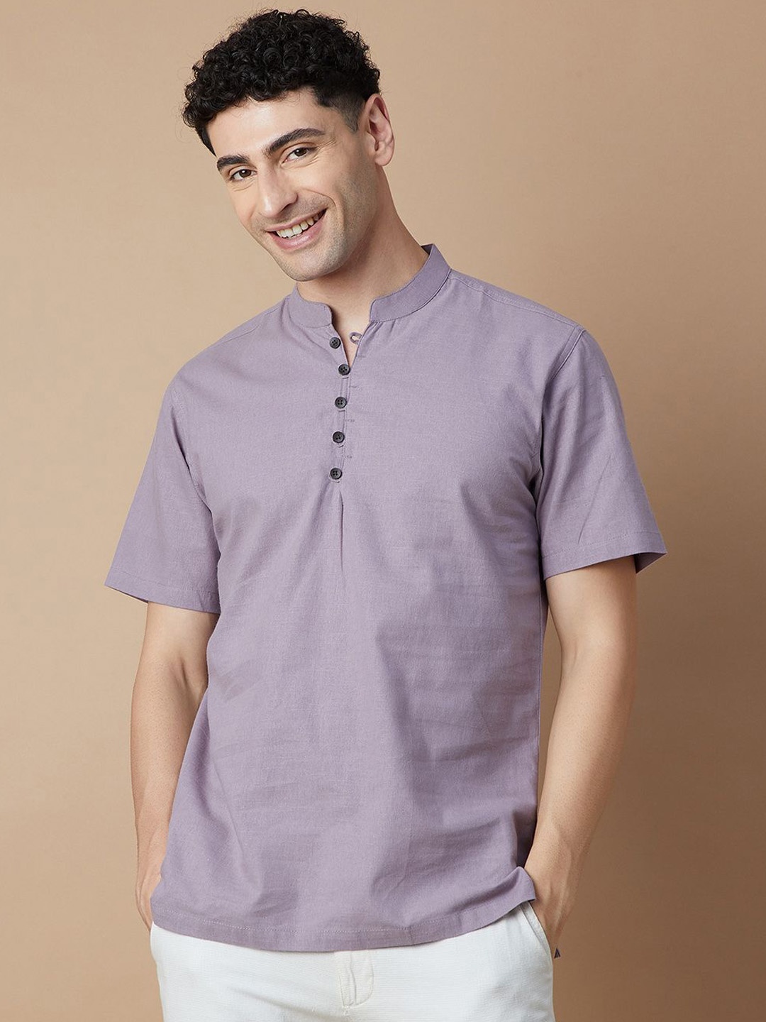 

Melange by Lifestyle Mandarin Collar Straight Short Kurta, Purple