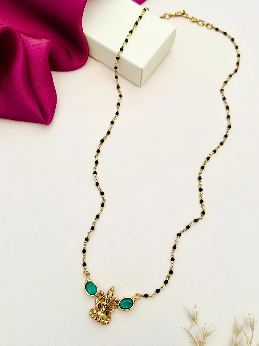 

Anouk Gold-Plated Kempstone Studded and Beaded Lakshmi Goddess Mangalsutra