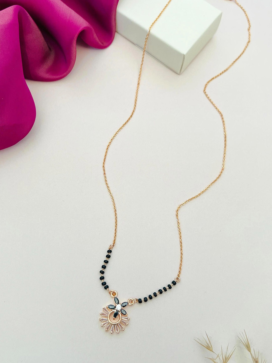 

Anouk Rose Gold-Plated American Diamond Studded and Beaded Mangalsutra