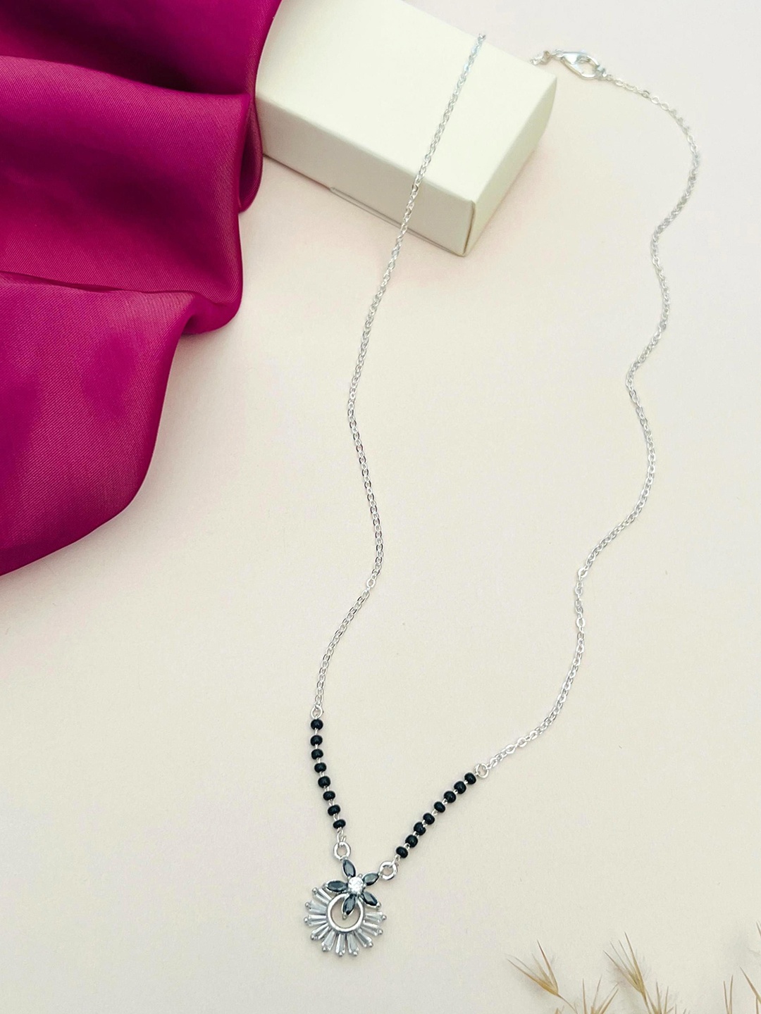 

Anouk Silver-Plated American Diamond Studded and Beaded Mangalsutra