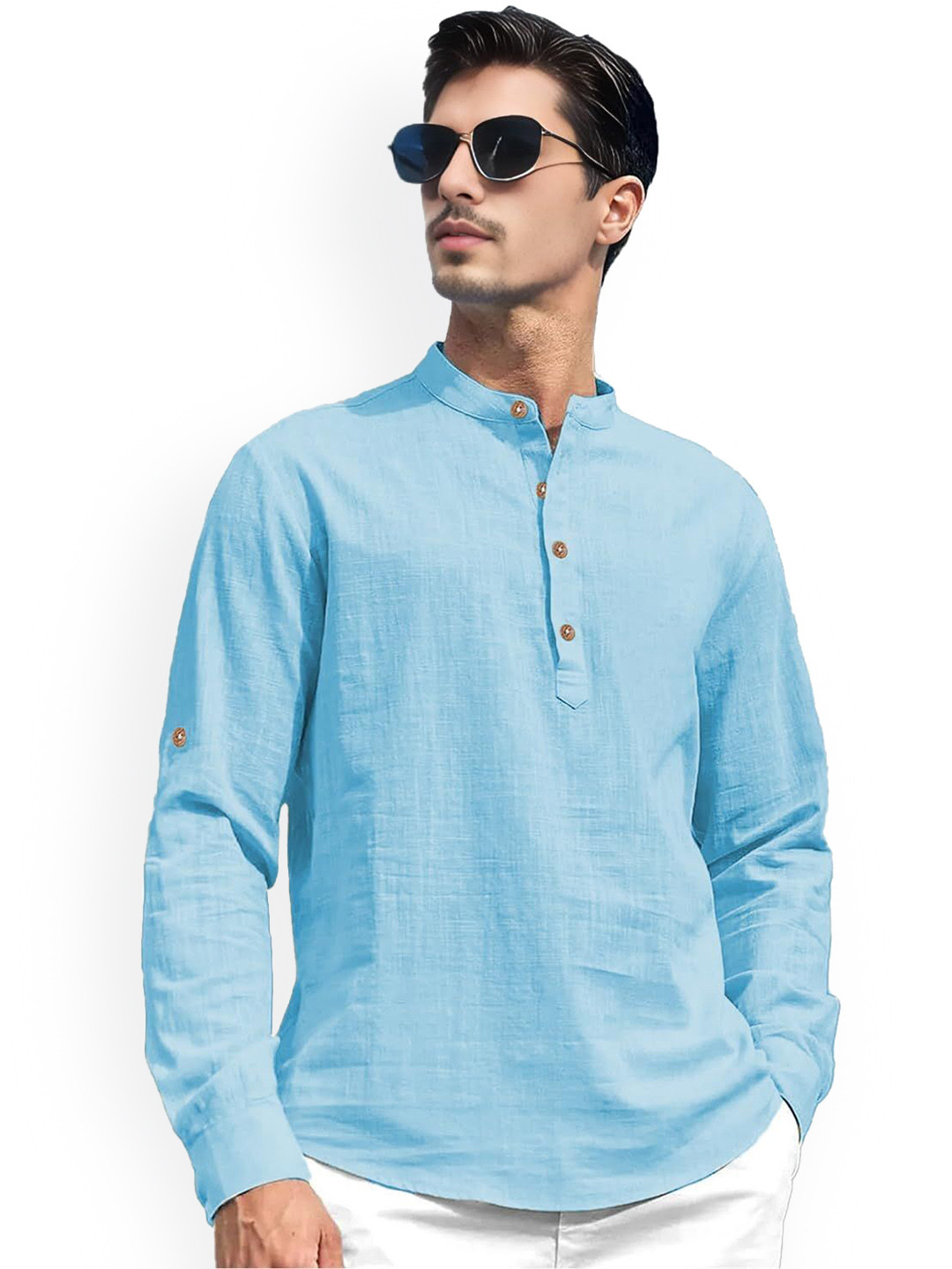 

EdinWolf Mandarin Collar Pure Cotton Straight Kurta, Blue