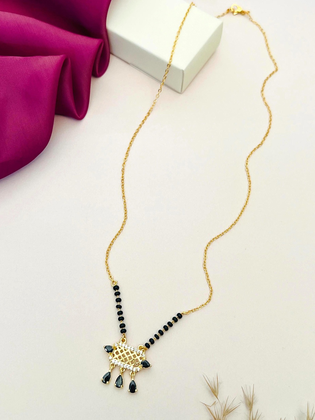 

Anouk Gold-Plated American Diamond Studded & Beaded Mangalsutra