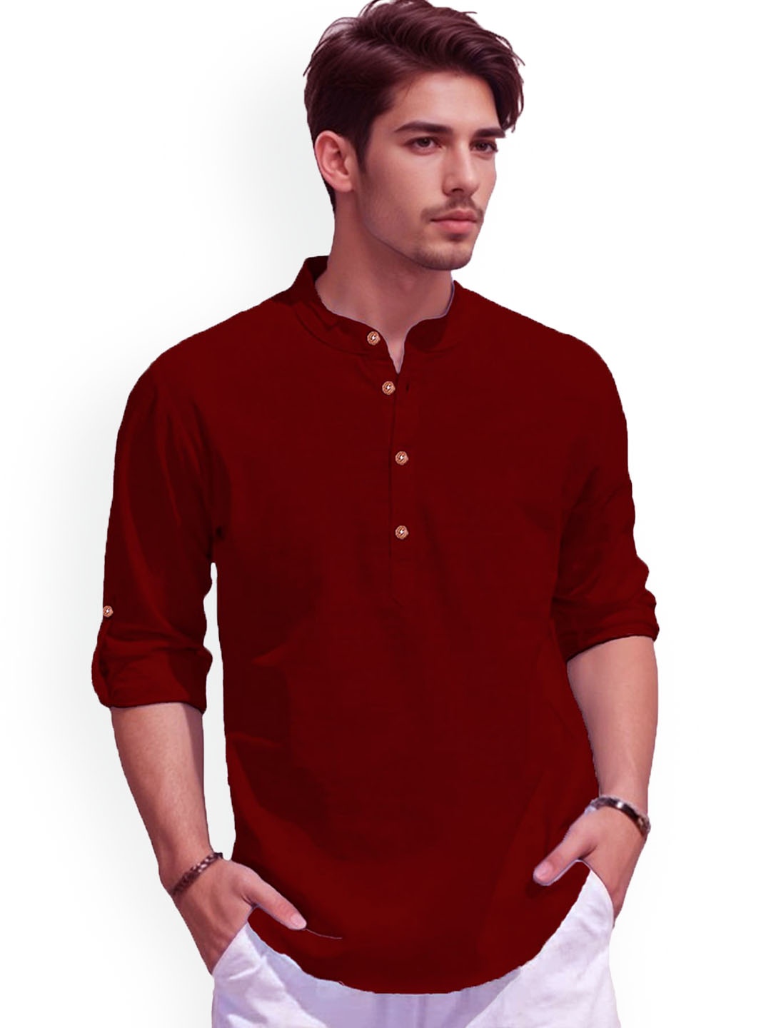 

EdinWolf Mandarin Collar Cotton Slim Fit Straight Kurta, Maroon