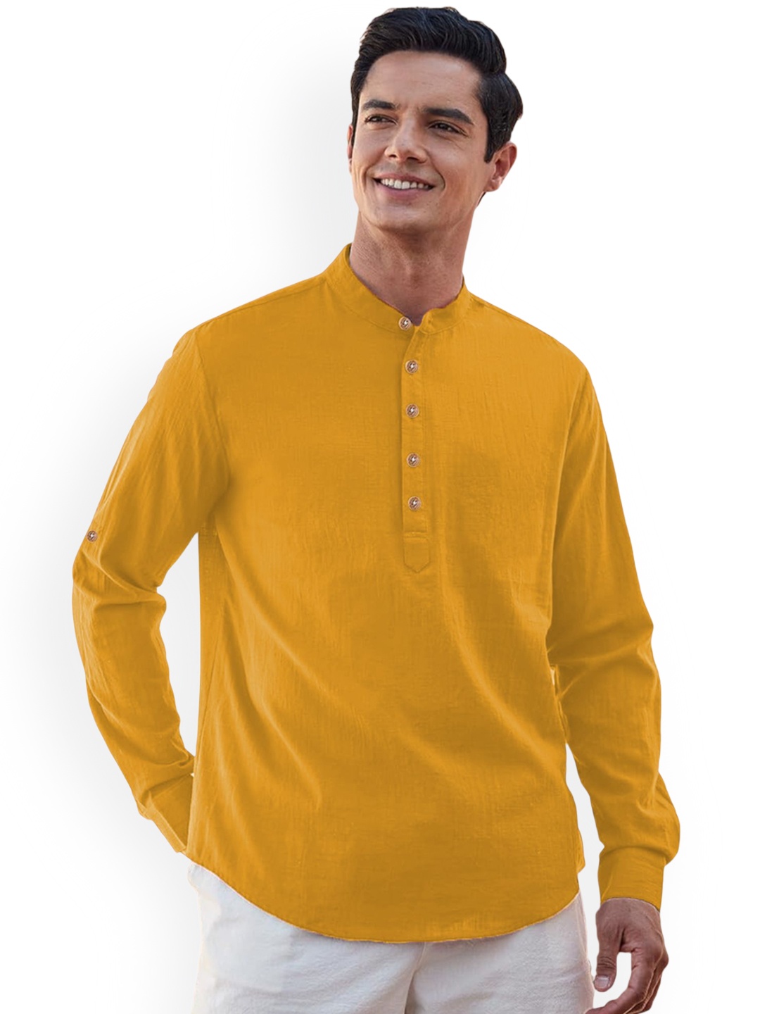 

EdinWolf Mandarin Collar Pure Cotton Straight Kurta, Mustard