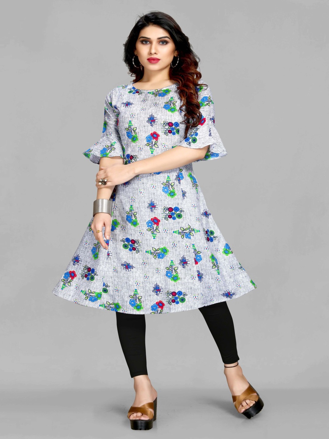 

Krimmple Women Floral Printed Anarkali Kurta, Blue