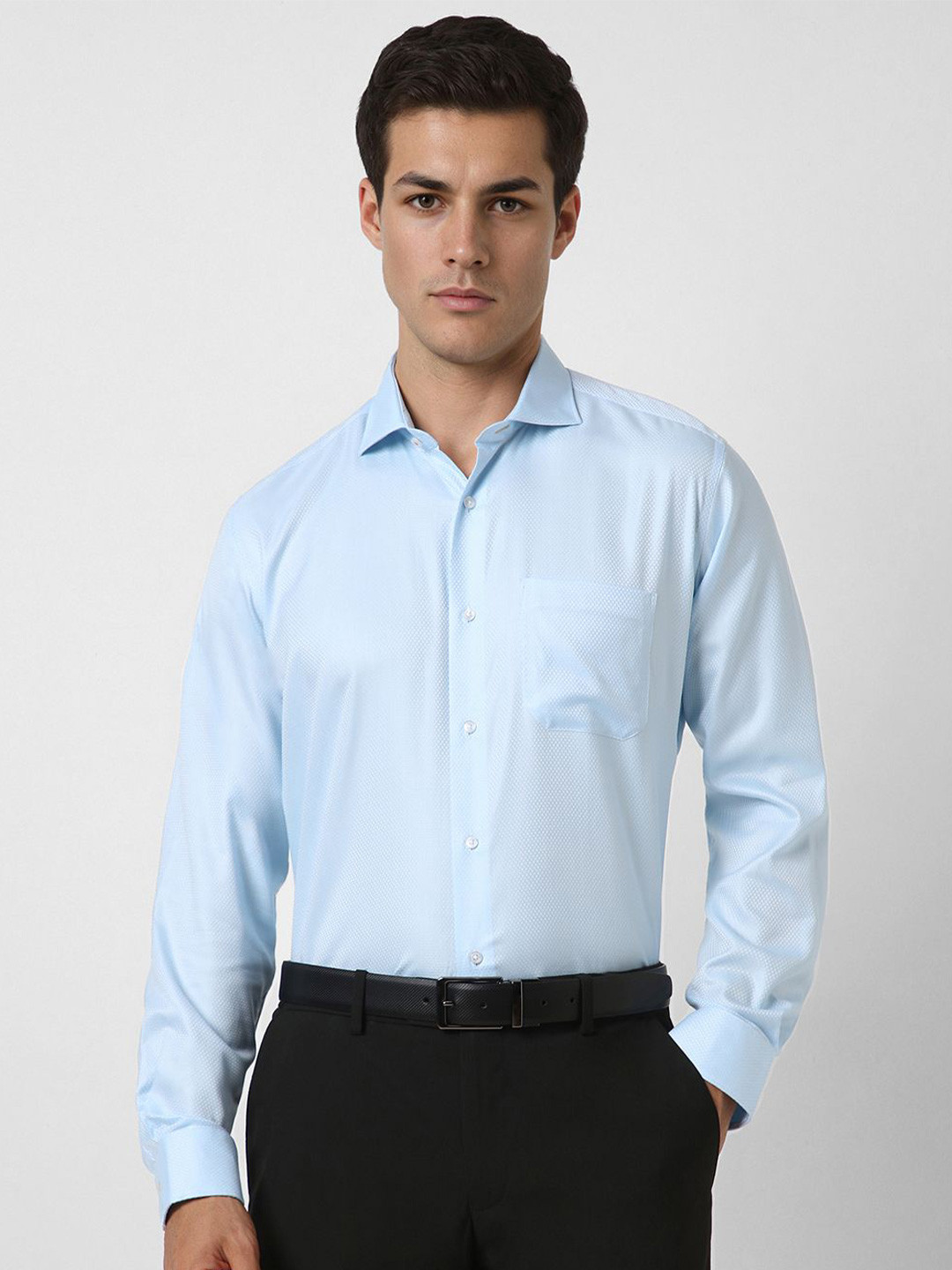 

Van Heusen Men Spread Collar Textured Cotton Formal Shirt, Blue
