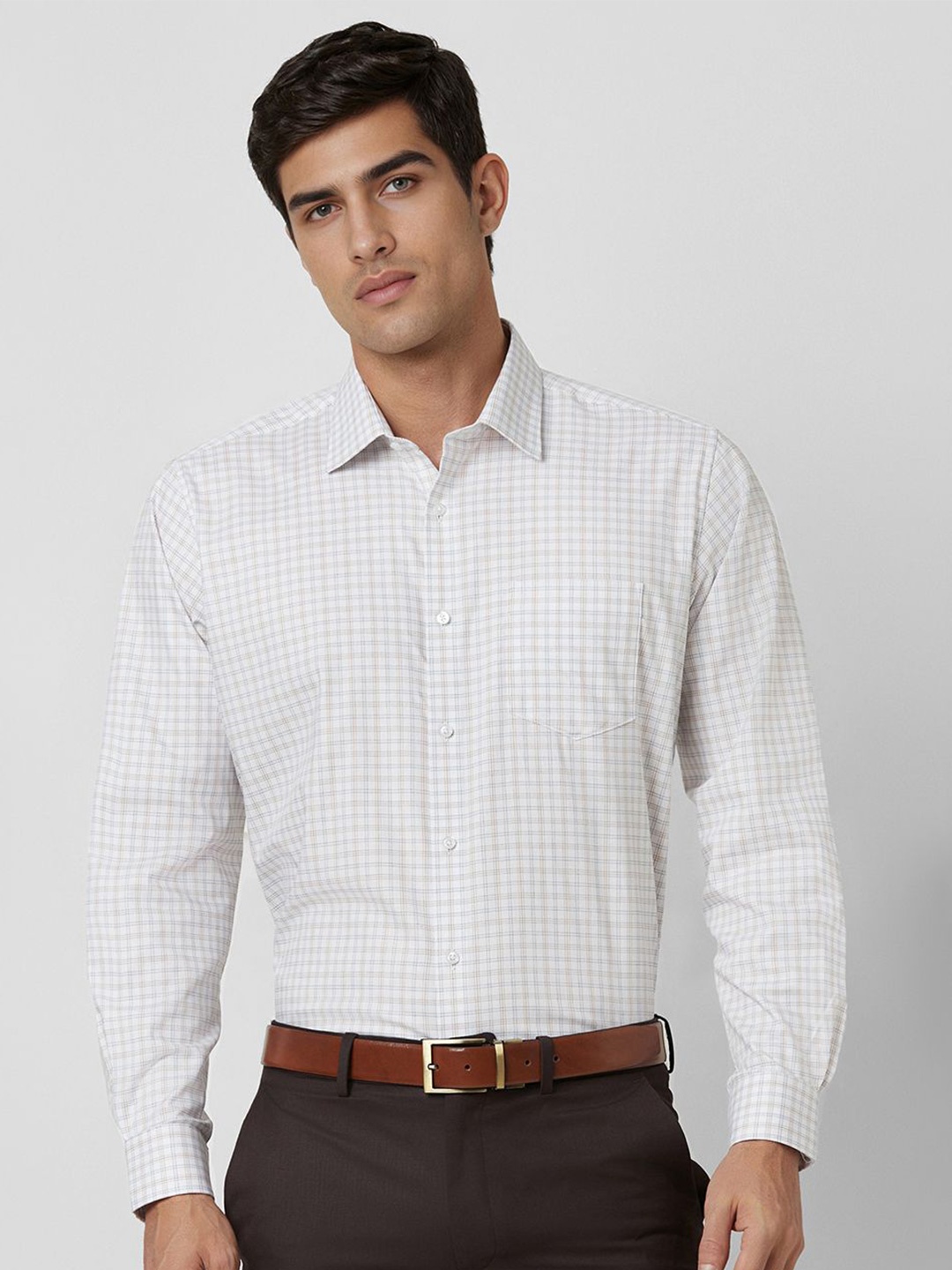 

Van Heusen Men Spread Collar Micro Checked Cotton Formal Shirt, White