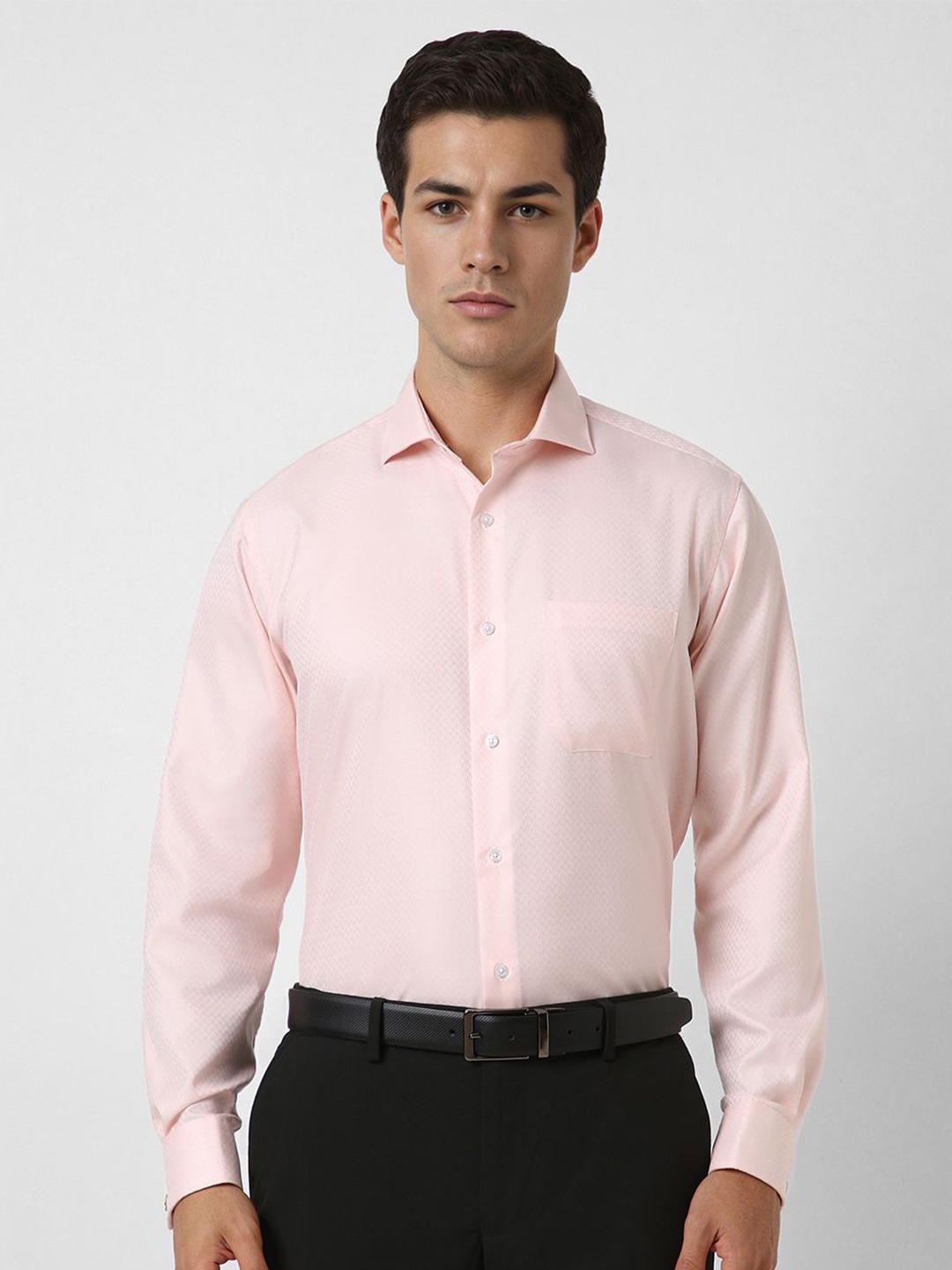 

Van Heusen Men Spread Collar Textured Cotton Formal Shirt, Peach