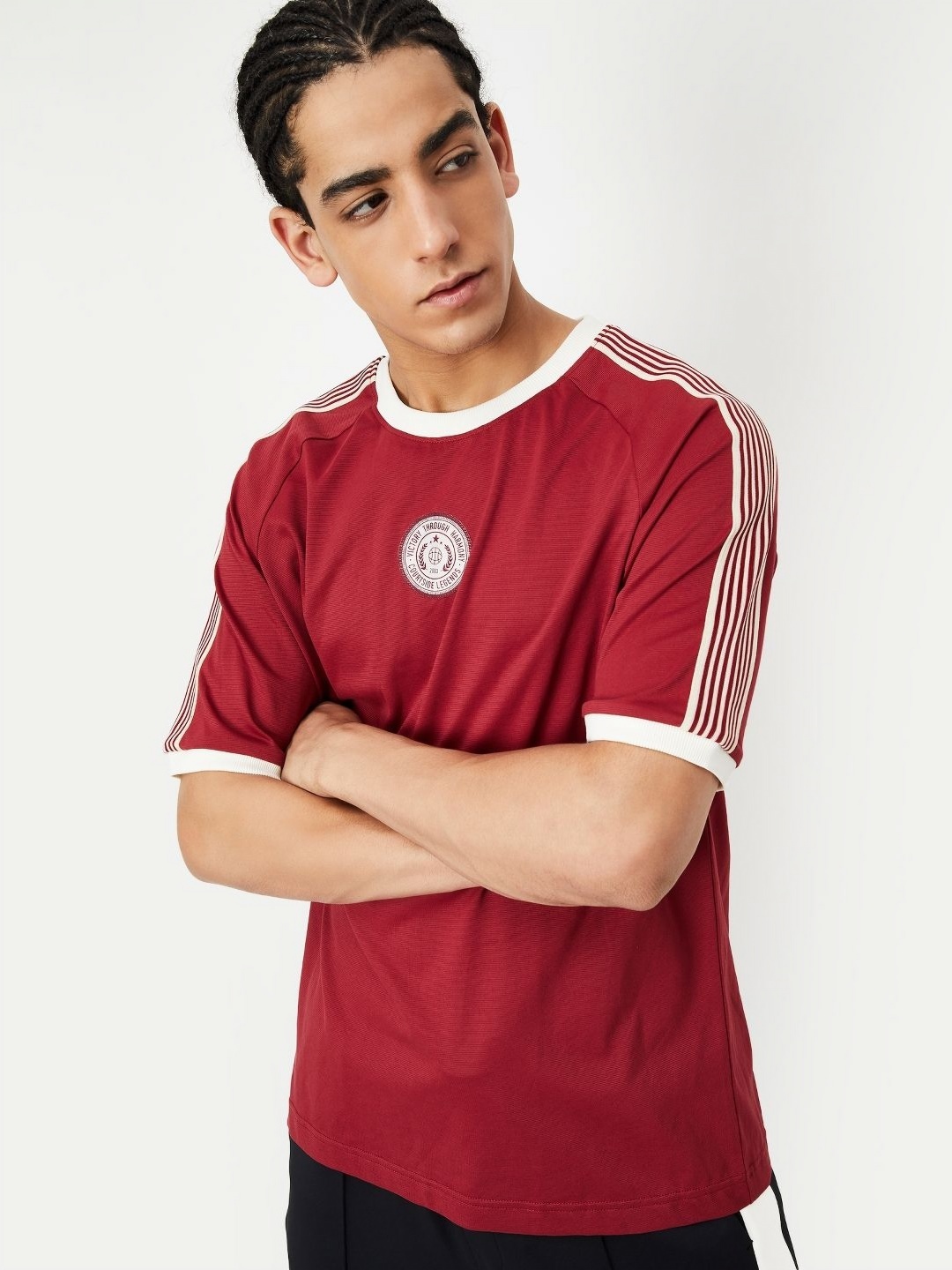 

max Men Typography Printed Round Neck Cotton T-shirt, Maroon