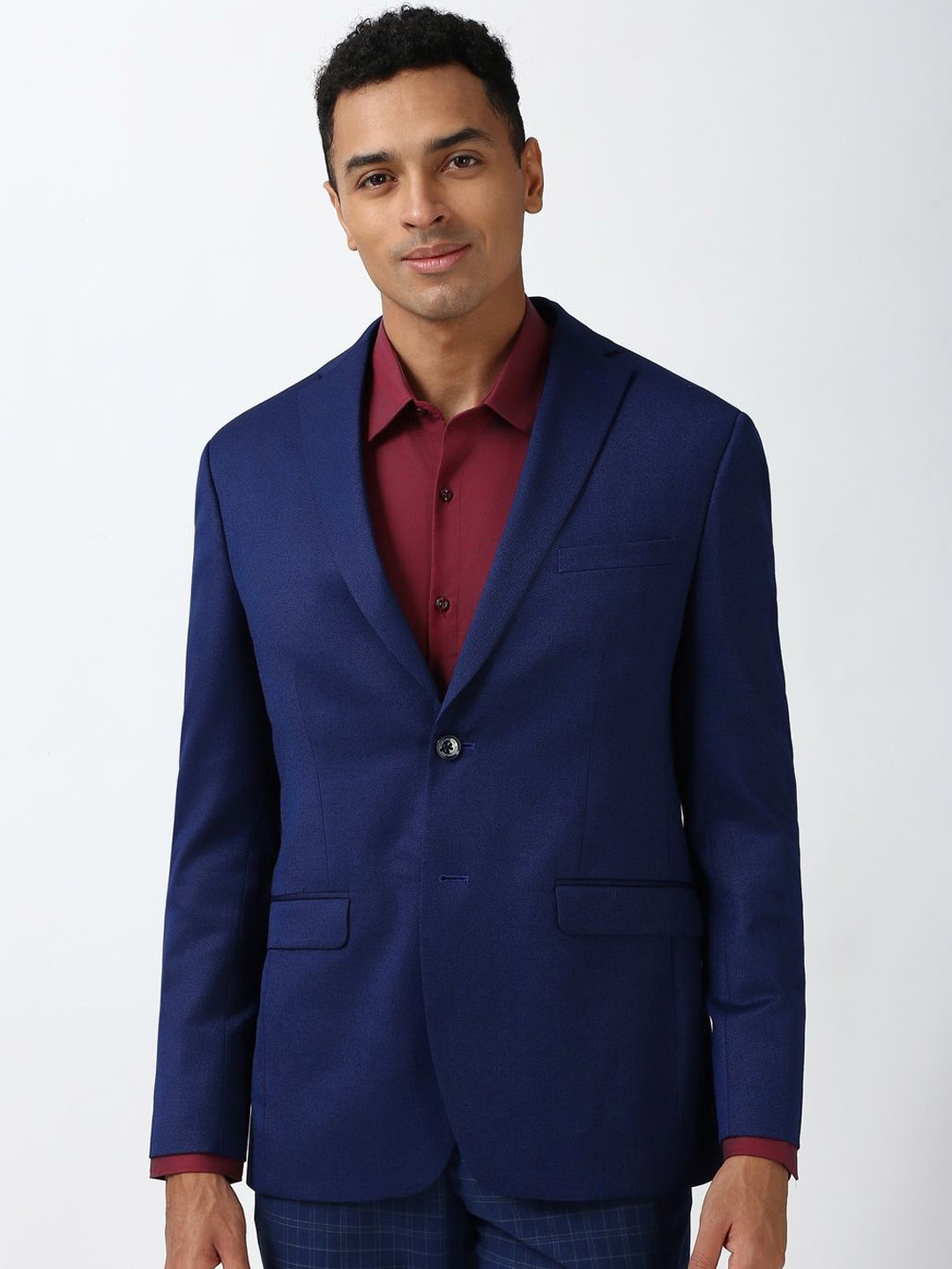 

Peter England Elite Self Design Slim-Fit Single Breasted Formal Blazer, Blue